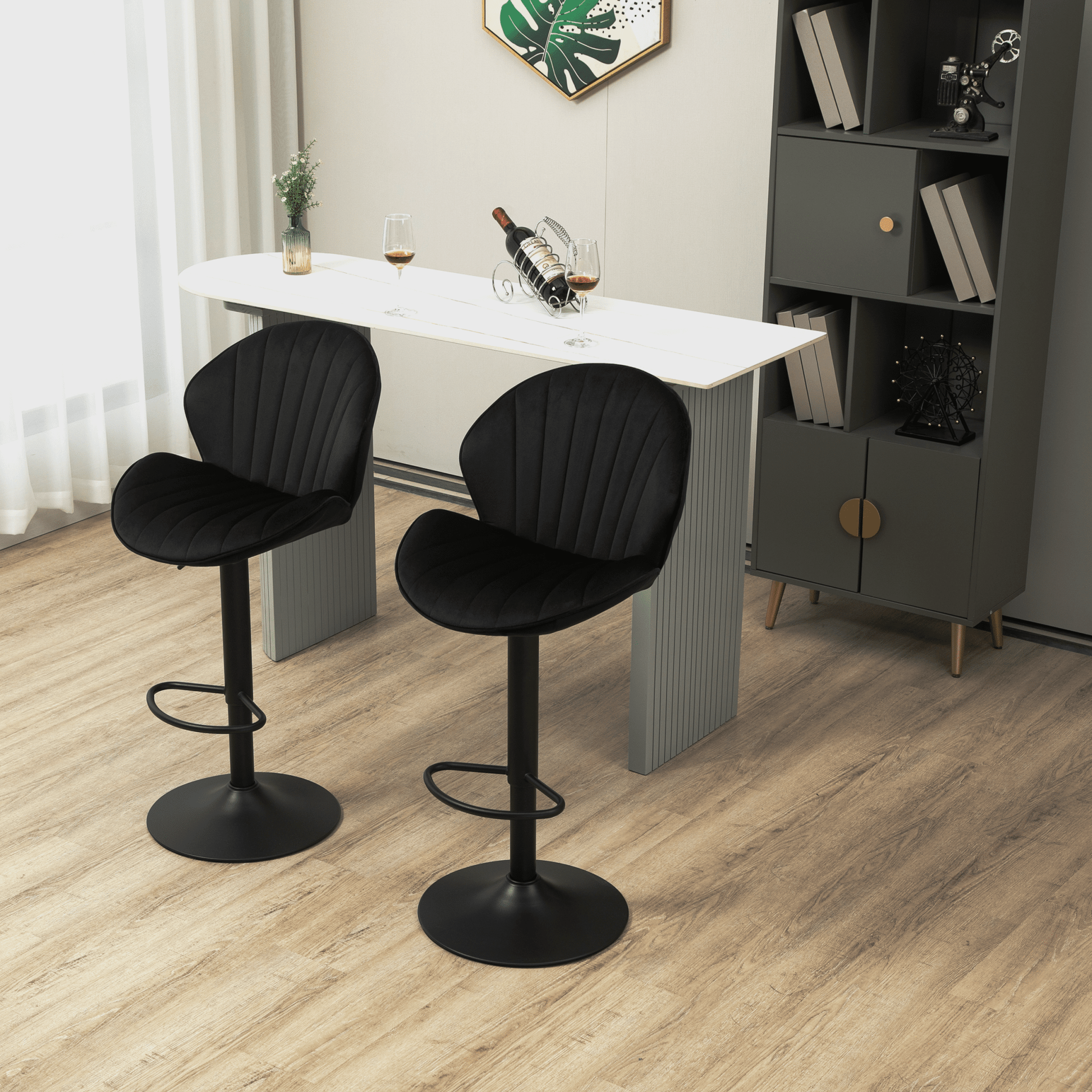 Bar Stools Set of 2 - Adjustable Barstools with Back and Footrest, Counter Height Bar Chairs for Kitchen, Pub - black - 1st Choice Furniture Direct