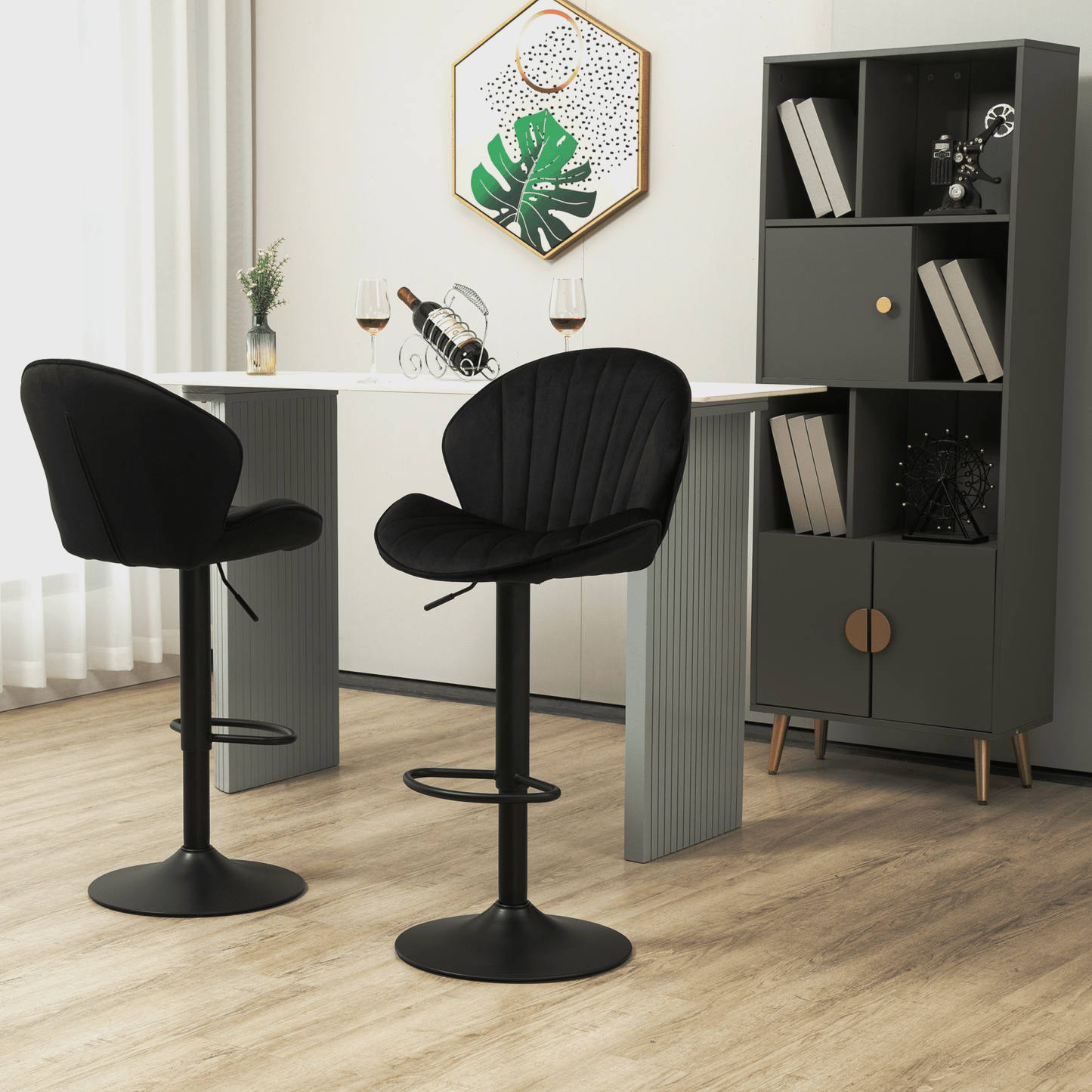 Bar Stools Set of 2 - Adjustable Barstools with Back and Footrest, Counter Height Bar Chairs for Kitchen, Pub - black - 1st Choice Furniture Direct