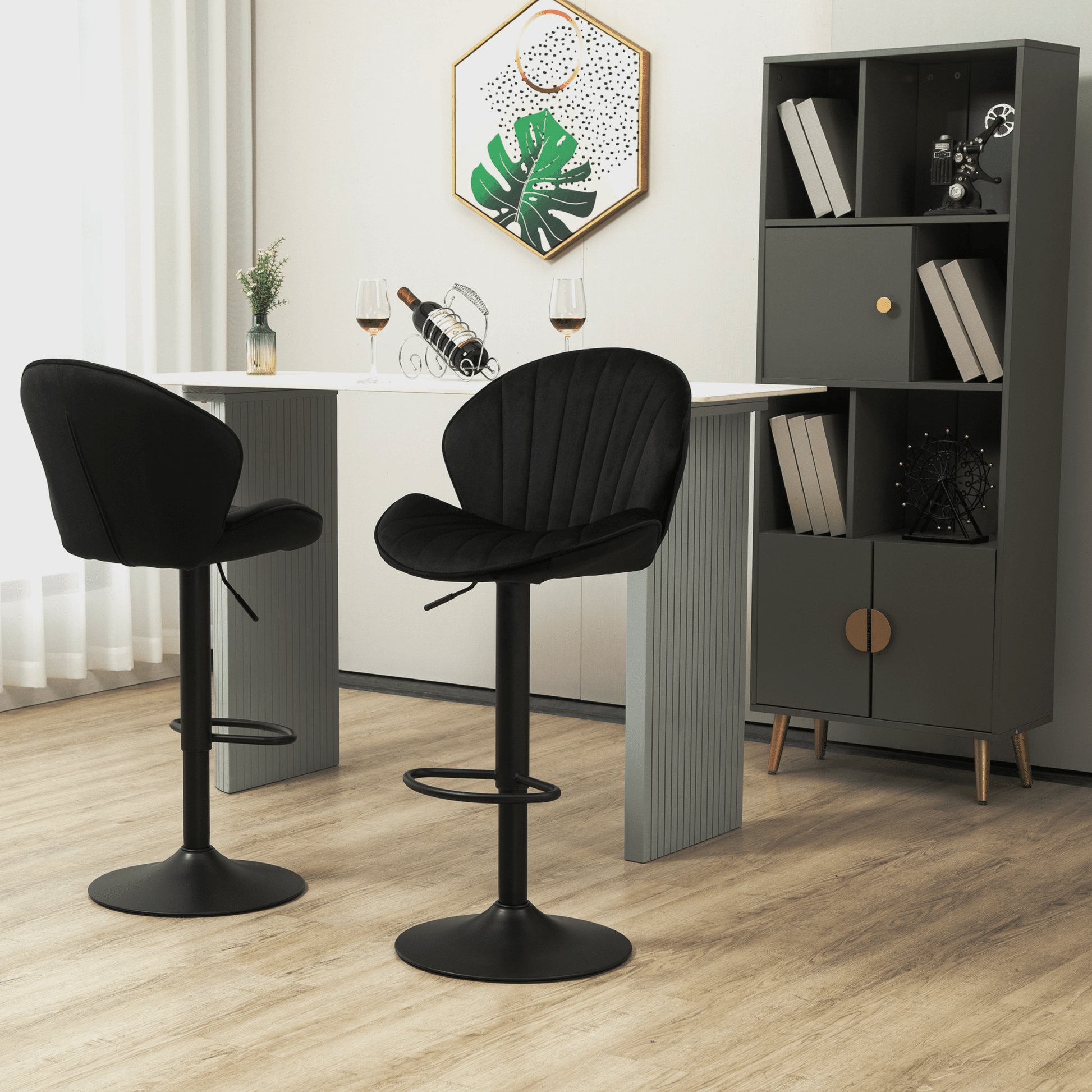 Bar Stools Set of 2 - Adjustable Barstools with Back and Footrest, Counter Height Bar Chairs for Kitchen, Pub - black - 1st Choice Furniture Direct