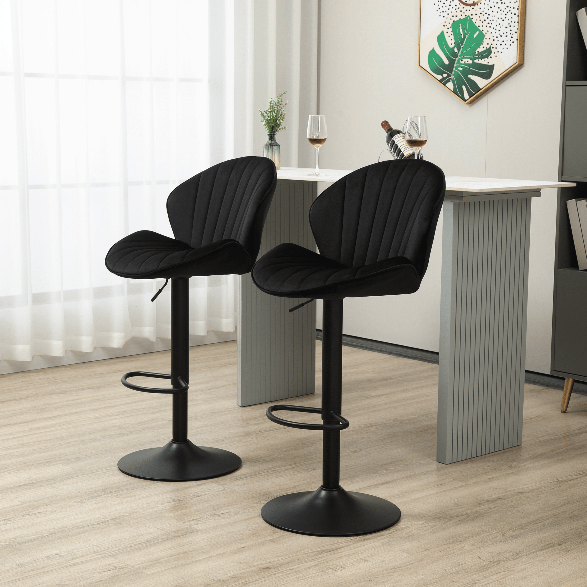 Bar Stools Set of 2 - Adjustable Barstools with Back and Footrest, Counter Height Bar Chairs for Kitchen, Pub - black - 1st Choice Furniture Direct