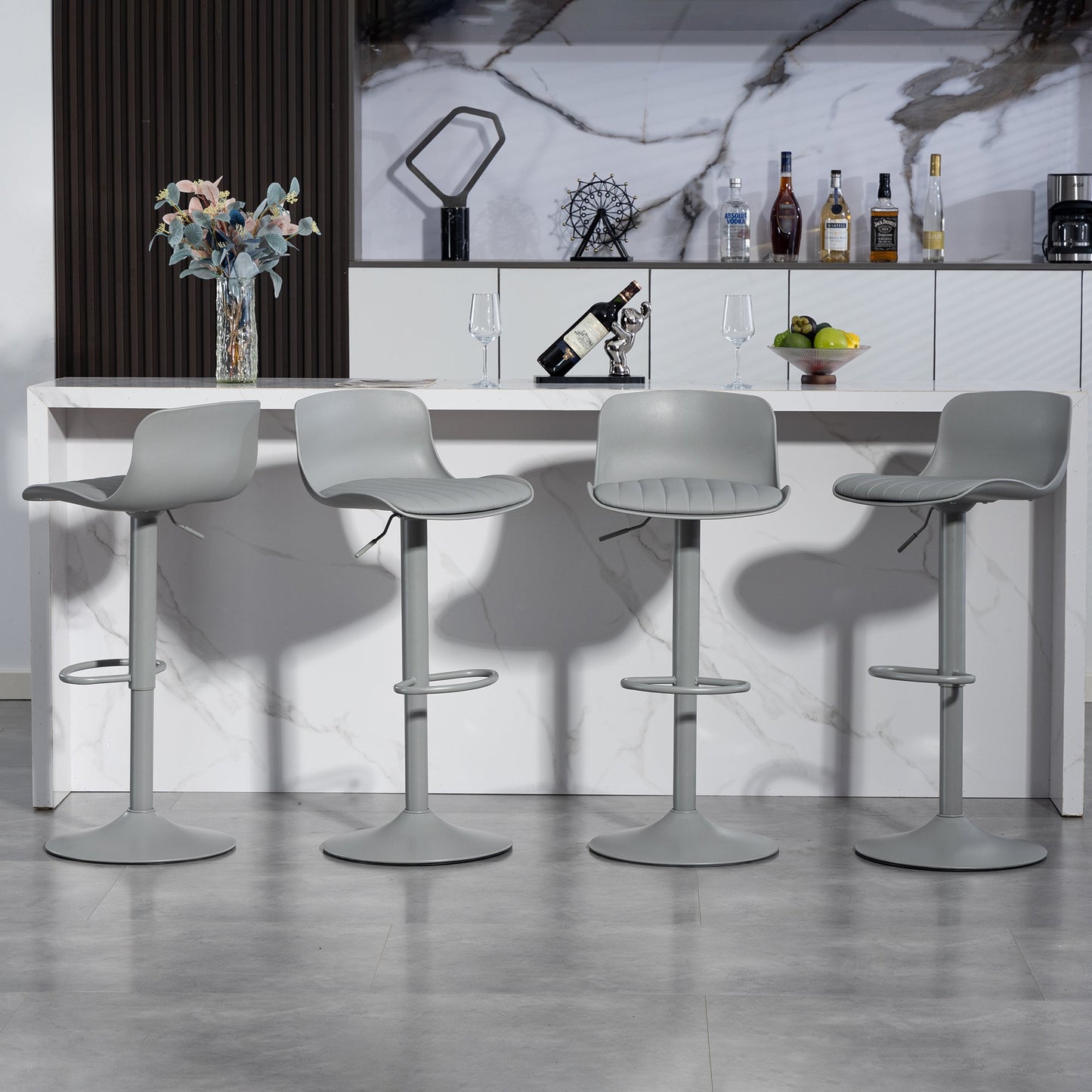 Bar Stools Set of 2 – Modern PU Leather Counter Height Barstools with Back, Height Adjustable Swivel Kitchen Island Chairs, Armless, Large Base - Gray - 1st Choice Furniture Direct