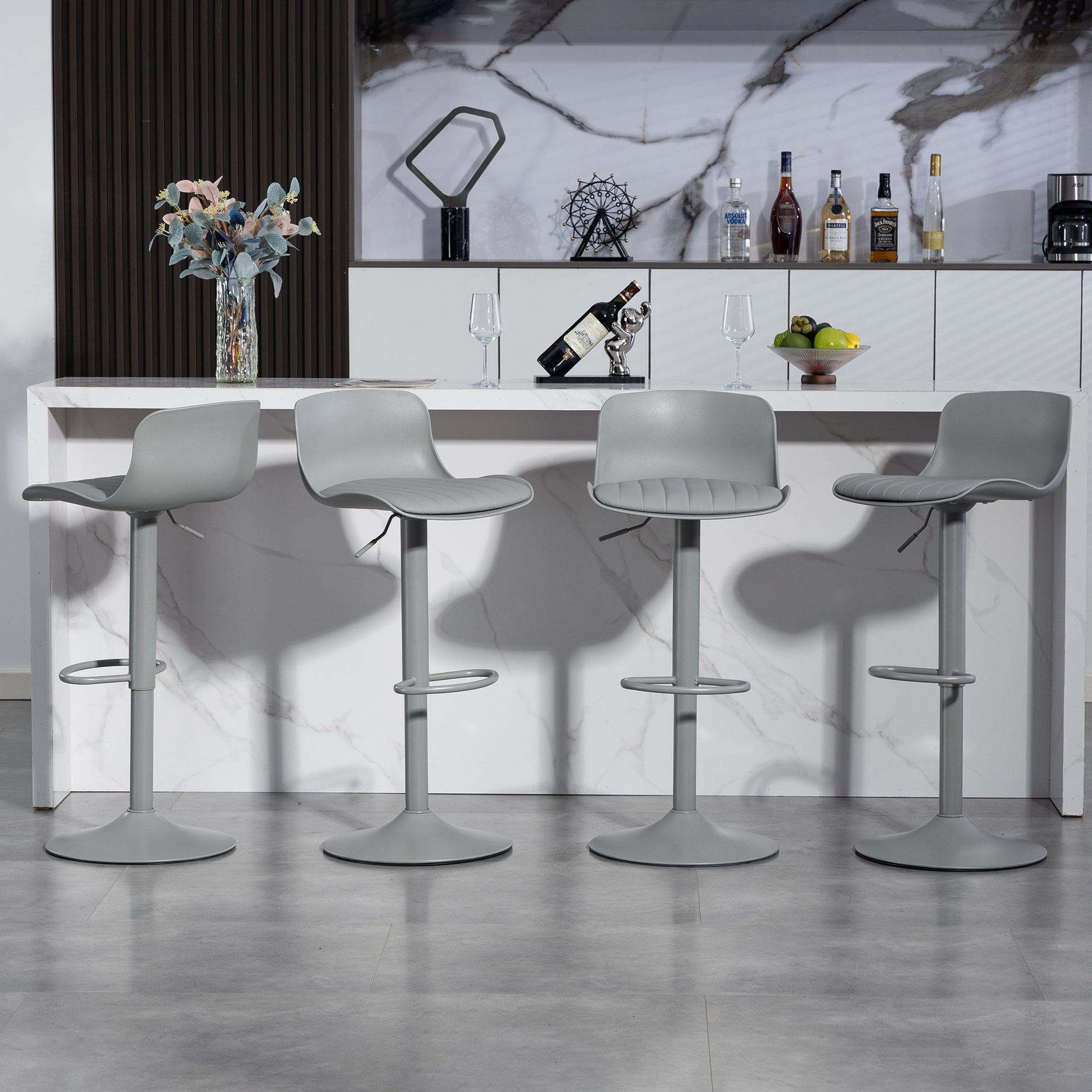 Bar Stools Set of 2 – Modern PU Leather Counter Height Barstools with Back, Height Adjustable Swivel Kitchen Island Chairs, Armless, Large Base - Gray - 1st Choice Furniture Direct