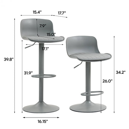 Bar Stools Set of 2 – Modern PU Leather Counter Height Barstools with Back, Height Adjustable Swivel Kitchen Island Chairs, Armless, Large Base - Gray - 1st Choice Furniture Direct