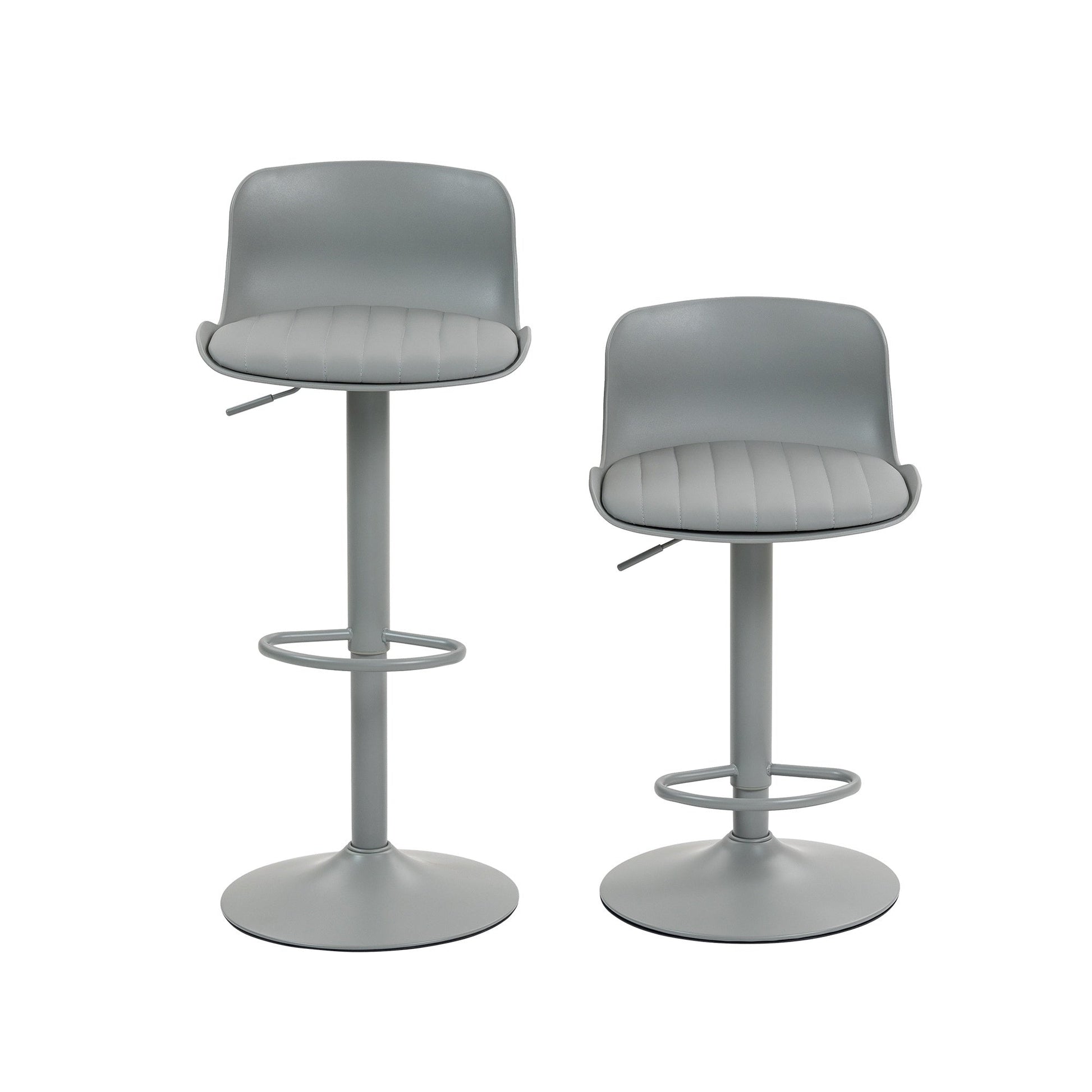 Bar Stools Set of 2 – Modern PU Leather Counter Height Barstools with Back, Height Adjustable Swivel Kitchen Island Chairs, Armless, Large Base - Gray - 1st Choice Furniture Direct