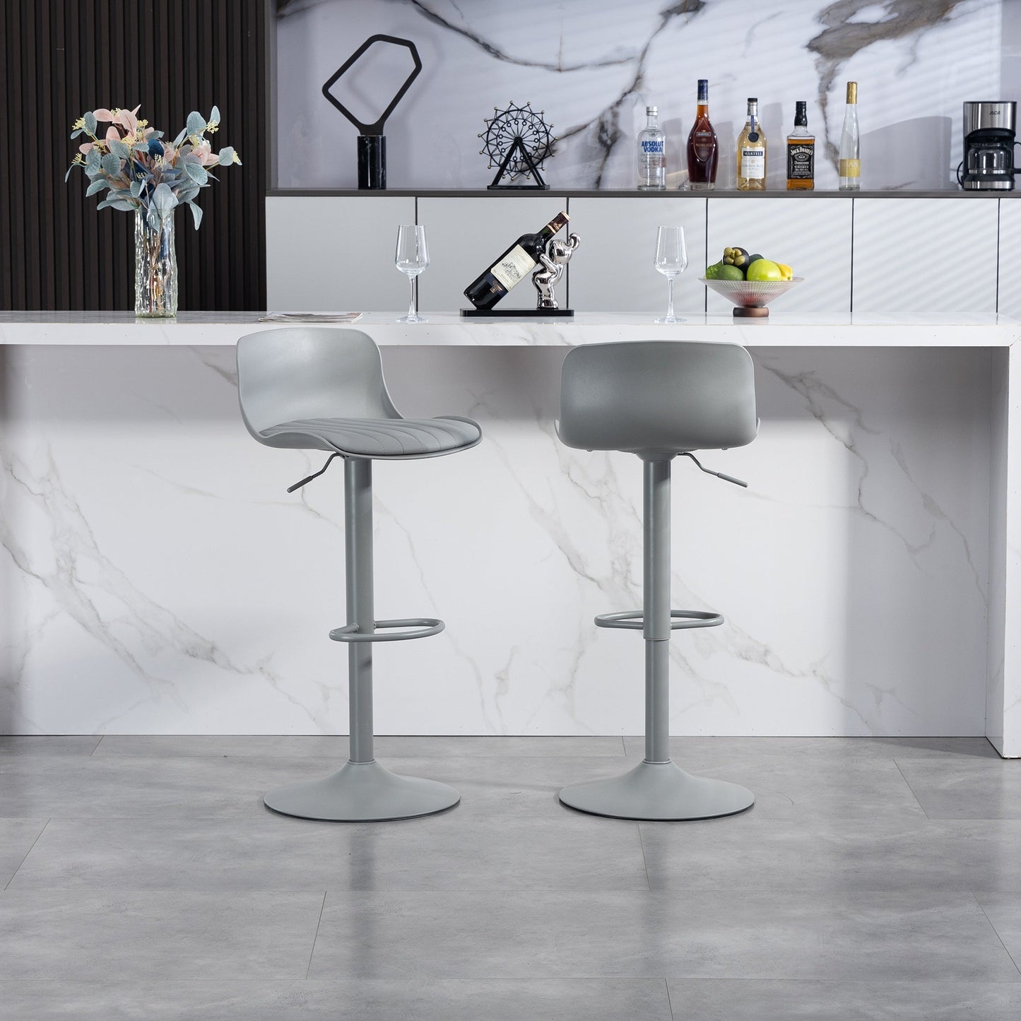 Bar Stools Set of 2 – Modern PU Leather Counter Height Barstools with Back, Height Adjustable Swivel Kitchen Island Chairs, Armless, Large Base - Gray - 1st Choice Furniture Direct