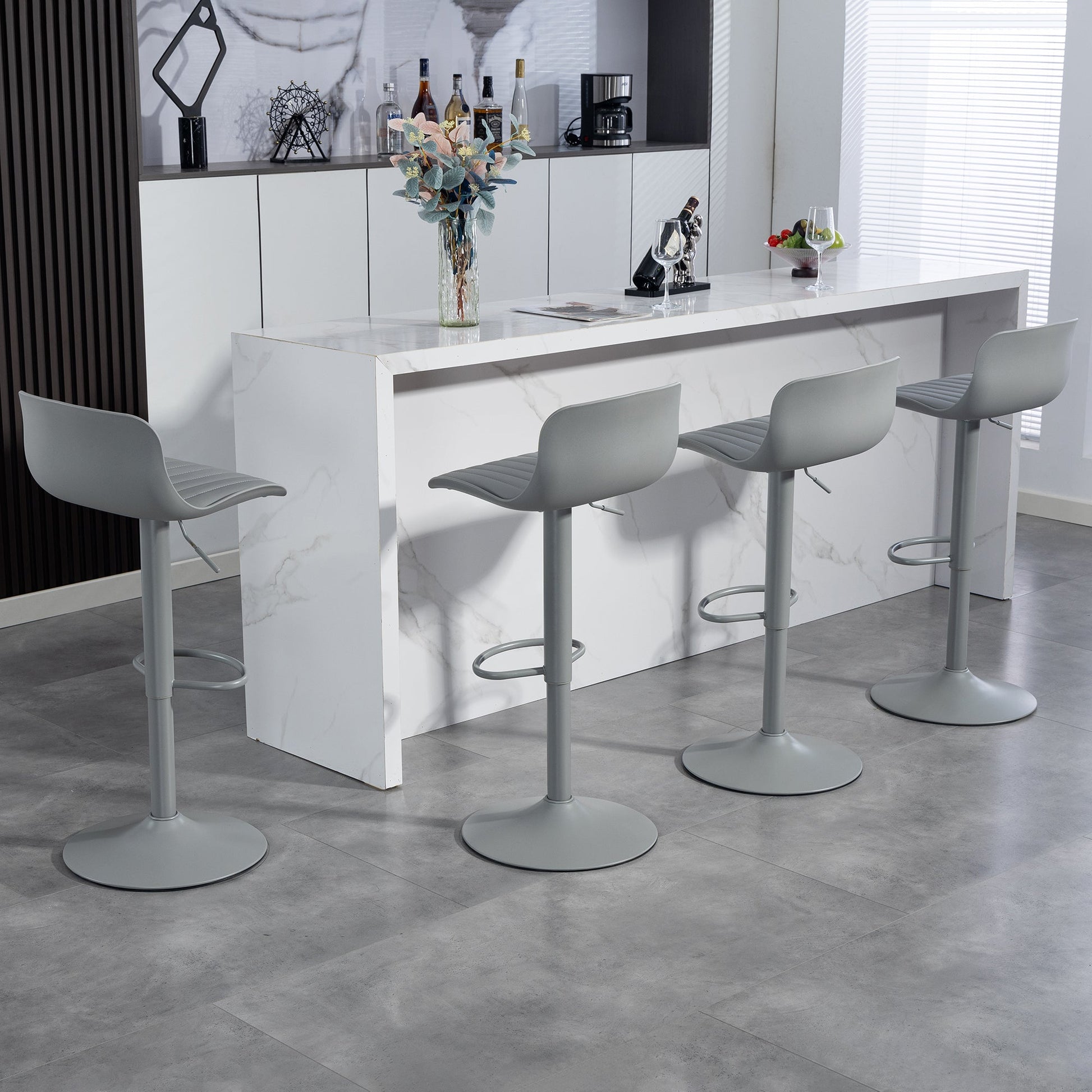 Bar Stools Set of 2 – Modern PU Leather Counter Height Barstools with Back, Height Adjustable Swivel Kitchen Island Chairs, Armless, Large Base - Gray - 1st Choice Furniture Direct