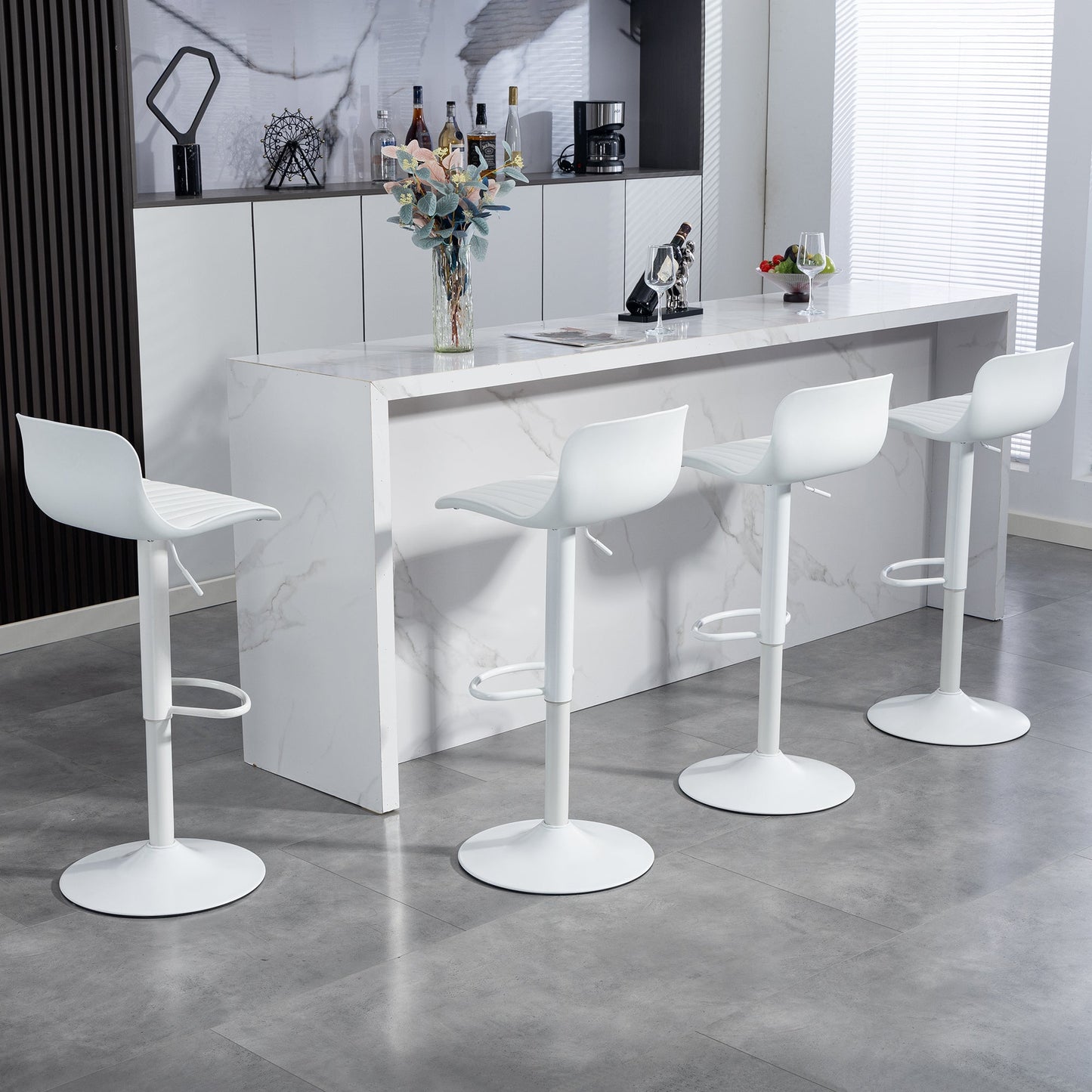 Bar Stools Set of 2 – Modern PU Leather Counter Height Barstools with Back, Height Adjustable Swivel Kitchen Island Chairs, Armless, Large Base - White - 1st Choice Furniture Direct