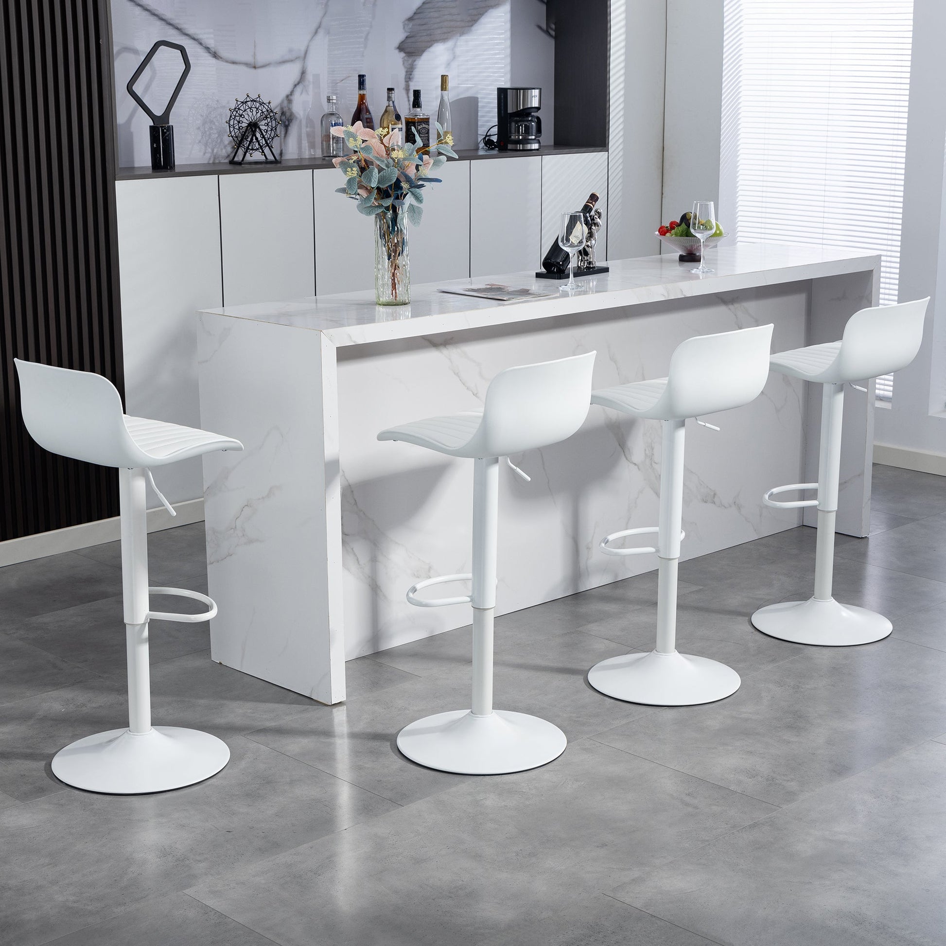 Bar Stools Set of 2 – Modern PU Leather Counter Height Barstools with Back, Height Adjustable Swivel Kitchen Island Chairs, Armless, Large Base - White - 1st Choice Furniture Direct