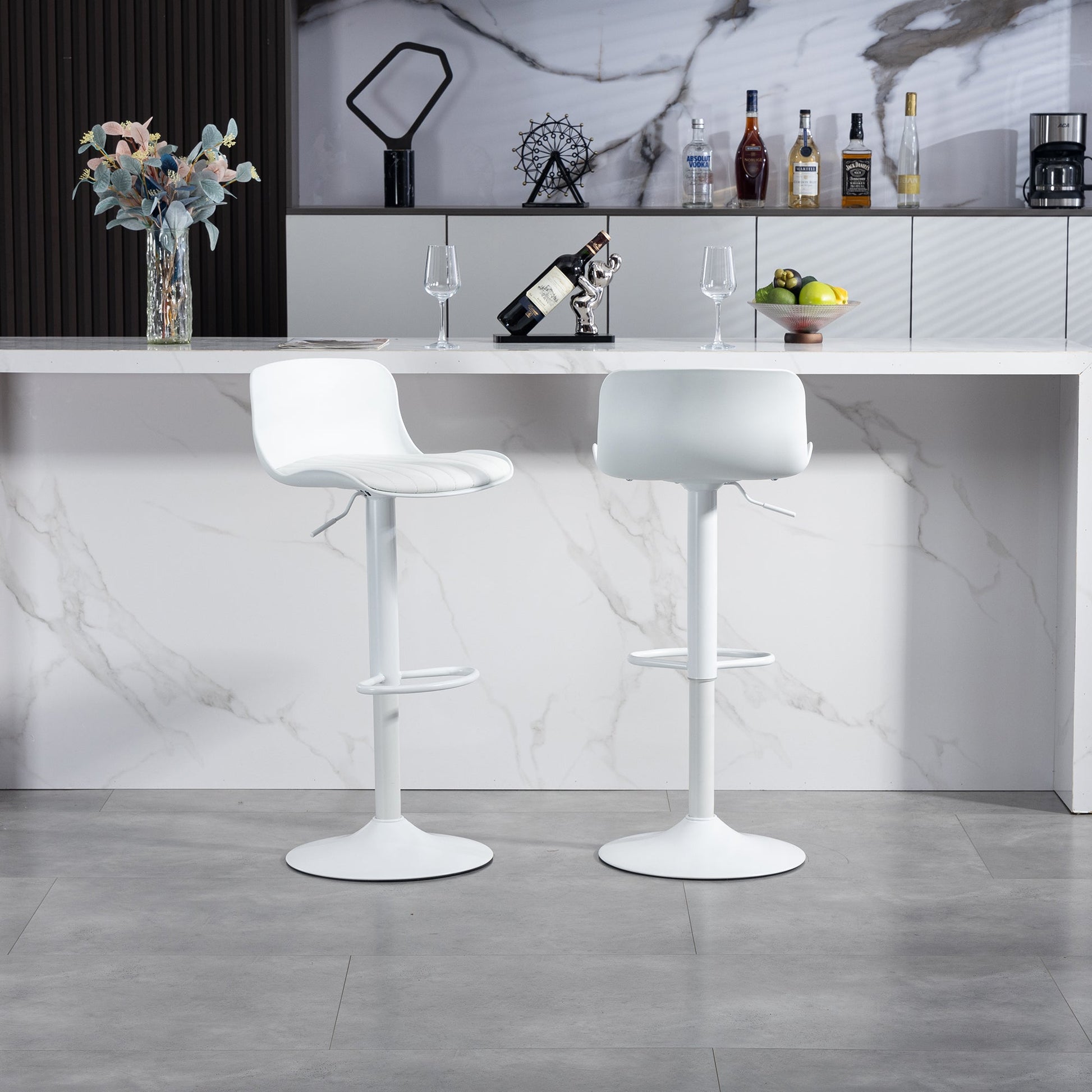 Bar Stools Set of 2 – Modern PU Leather Counter Height Barstools with Back, Height Adjustable Swivel Kitchen Island Chairs, Armless, Large Base - White - 1st Choice Furniture Direct