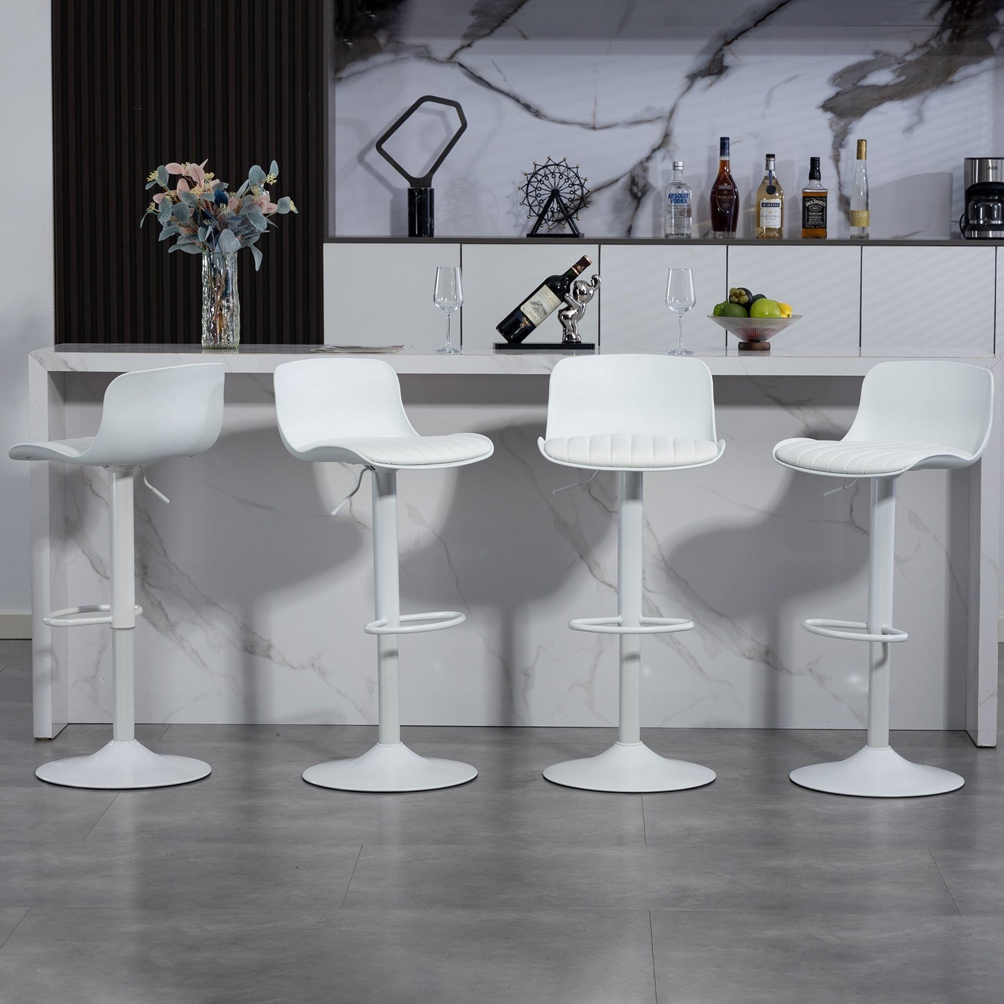 Bar Stools Set of 2 – Modern PU Leather Counter Height Barstools with Back, Height Adjustable Swivel Kitchen Island Chairs, Armless, Large Base - White - 1st Choice Furniture Direct