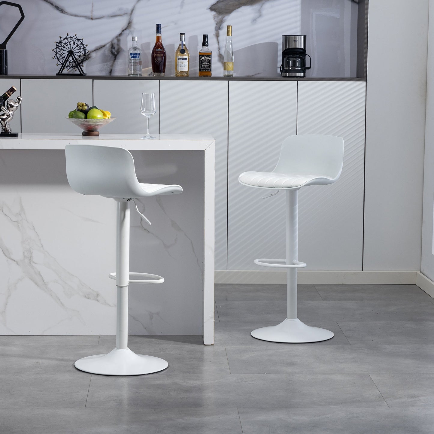 Bar Stools Set of 2 – Modern PU Leather Counter Height Barstools with Back, Height Adjustable Swivel Kitchen Island Chairs, Armless, Large Base - White - 1st Choice Furniture Direct
