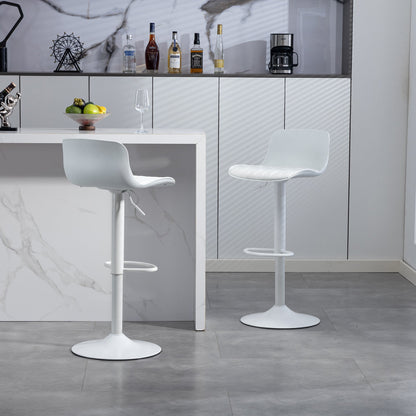 Bar Stools Set of 2 – Modern PU Leather Counter Height Barstools with Back, Height Adjustable Swivel Kitchen Island Chairs, Armless, Large Base - White - 1st Choice Furniture Direct