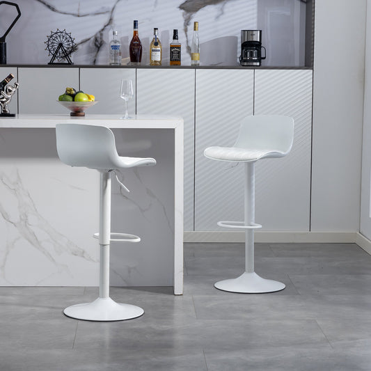 Bar Stools Set of 2 – Modern PU Leather Counter Height Barstools with Back, Height Adjustable Swivel Kitchen Island Chairs, Armless, Large Base - White - 1st Choice Furniture Direct