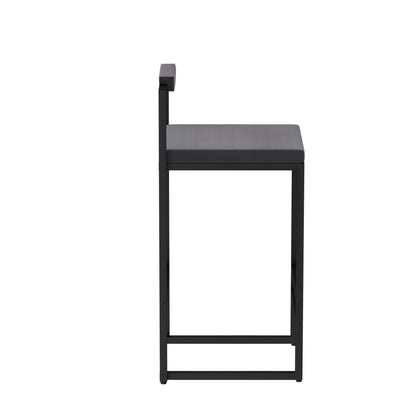 Bar Stools Upholstered Velvet Counter Height Barstools for Kitchen Island Set of 2 Modern Dining Chairs with Footrest & Backrest (Black & Gray) - 1st Choice Furniture Direct