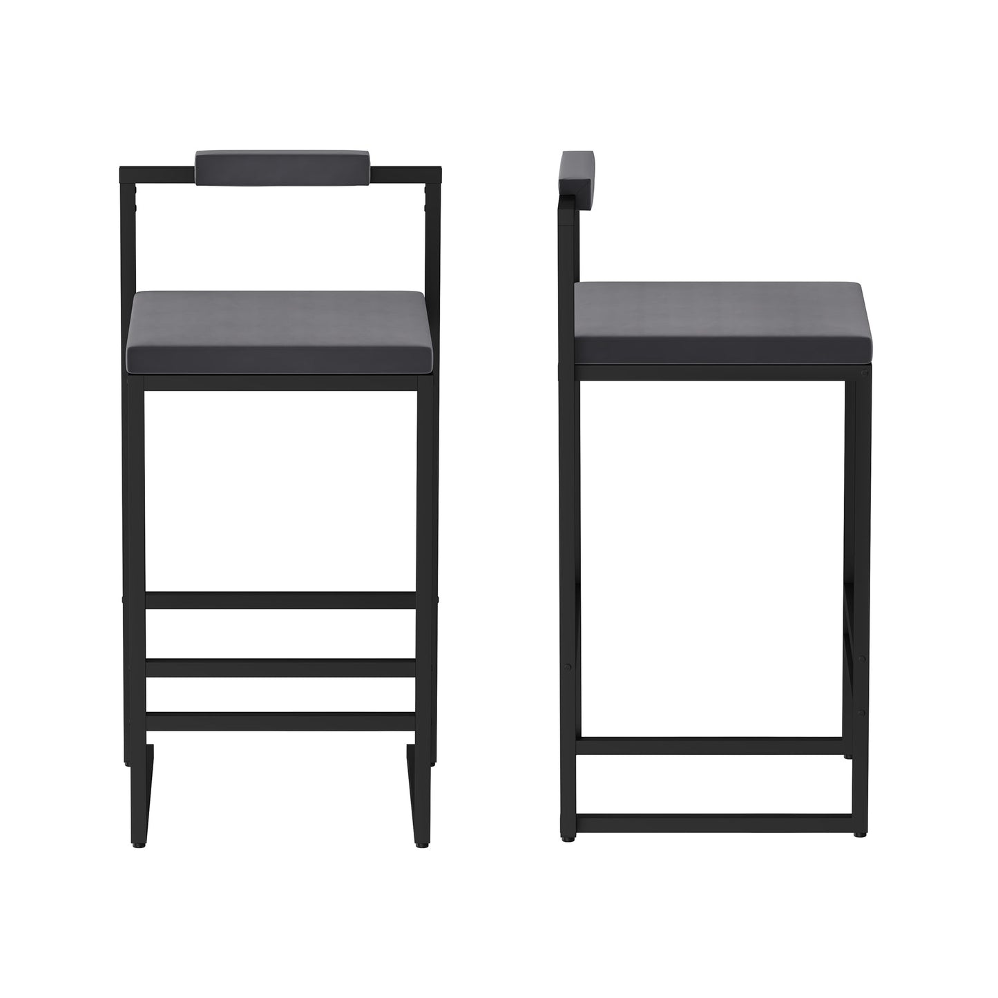 Bar Stools Upholstered Velvet Counter Height Barstools for Kitchen Island Set of 2 Modern Dining Chairs with Footrest & Backrest (Black & Gray) - 1st Choice Furniture Direct