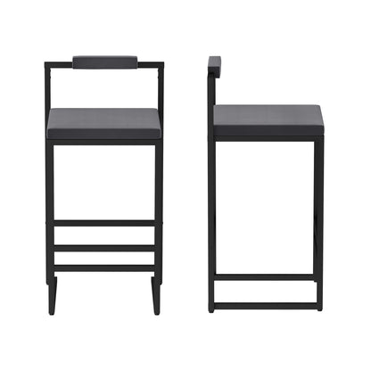 Bar Stools Upholstered Velvet Counter Height Barstools for Kitchen Island Set of 2 Modern Dining Chairs with Footrest & Backrest (Black & Gray) - 1st Choice Furniture Direct