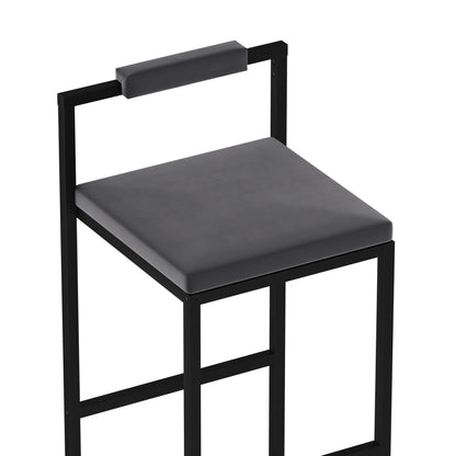Bar Stools Upholstered Velvet Counter Height Barstools for Kitchen Island Set of 2 Modern Dining Chairs with Footrest & Backrest (Black & Gray) - 1st Choice Furniture Direct
