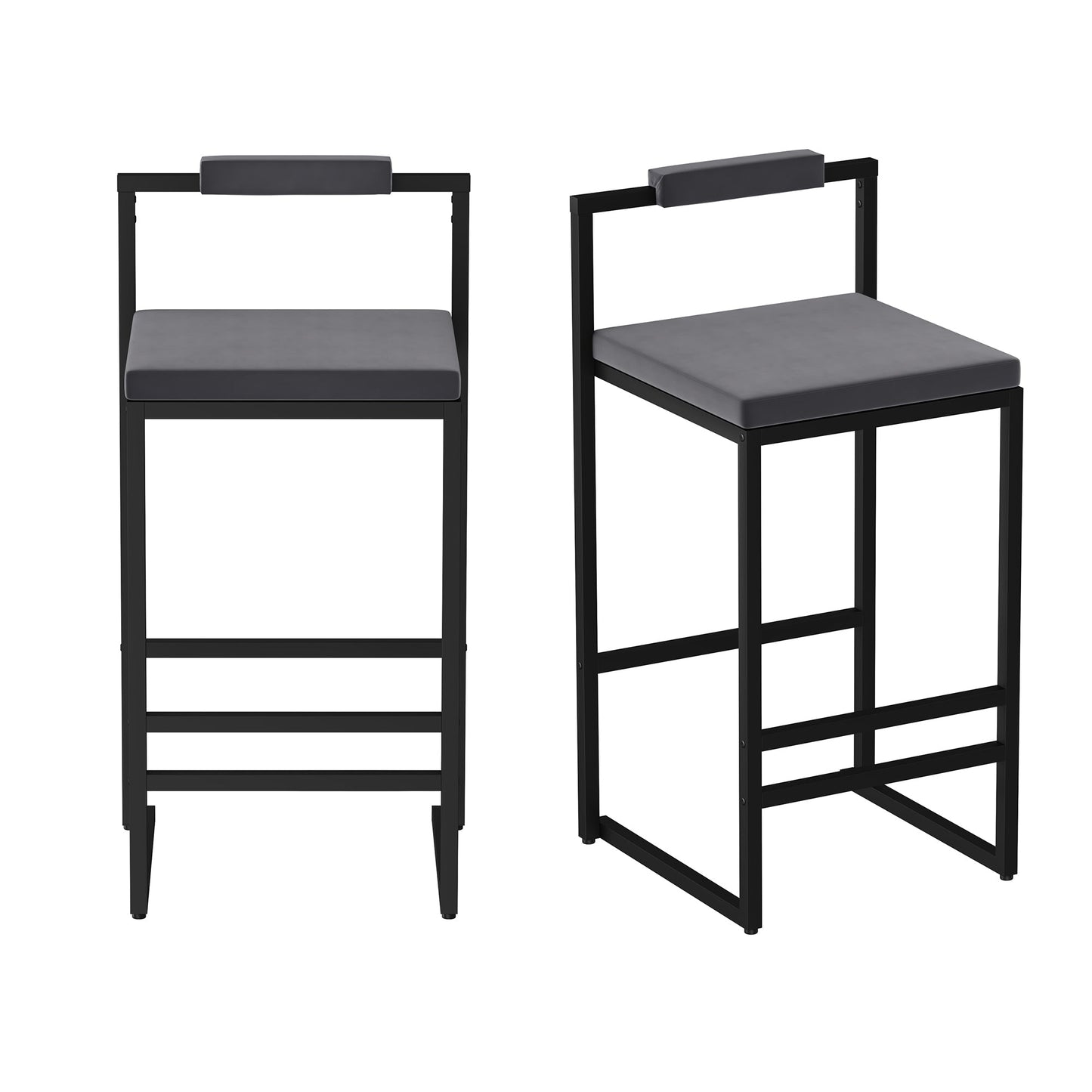 Bar Stools Upholstered Velvet Counter Height Barstools for Kitchen Island Set of 2 Modern Dining Chairs with Footrest & Backrest (Black & Gray) - 1st Choice Furniture Direct