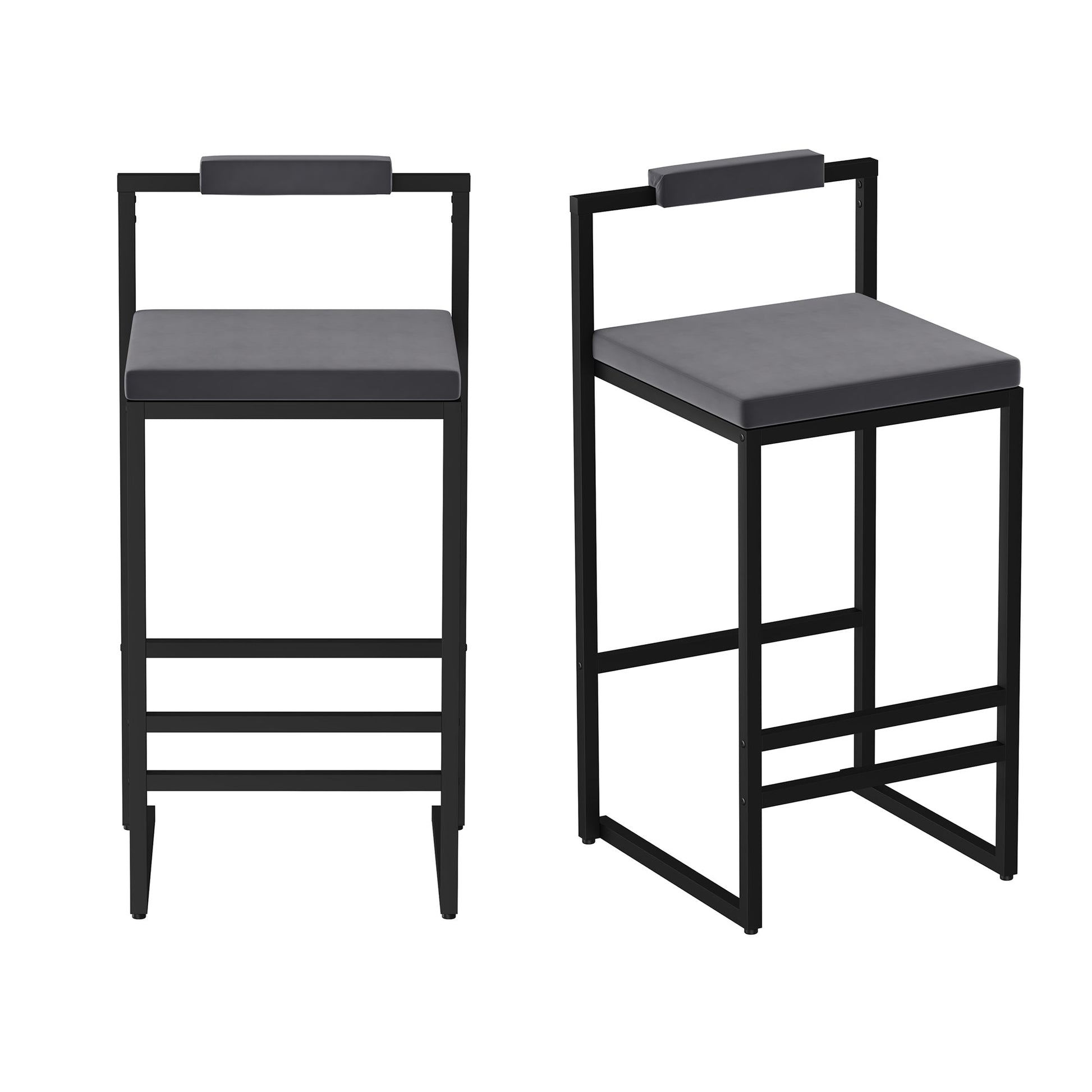 Bar Stools Upholstered Velvet Counter Height Barstools for Kitchen Island Set of 2 Modern Dining Chairs with Footrest & Backrest (Black & Gray) - 1st Choice Furniture Direct