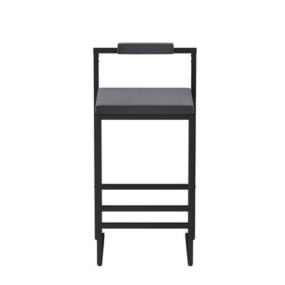 Bar Stools Upholstered Velvet Counter Height Barstools for Kitchen Island Set of 2 Modern Dining Chairs with Footrest & Backrest (Black & Gray) - 1st Choice Furniture Direct
