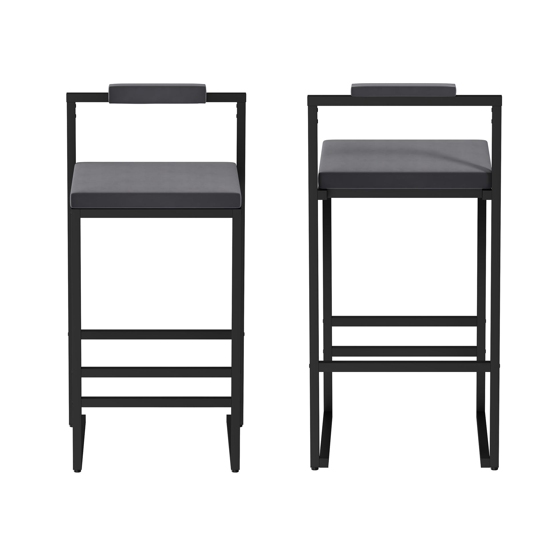 Bar Stools Upholstered Velvet Counter Height Barstools for Kitchen Island Set of 2 Modern Dining Chairs with Footrest & Backrest (Black & Gray) - 1st Choice Furniture Direct