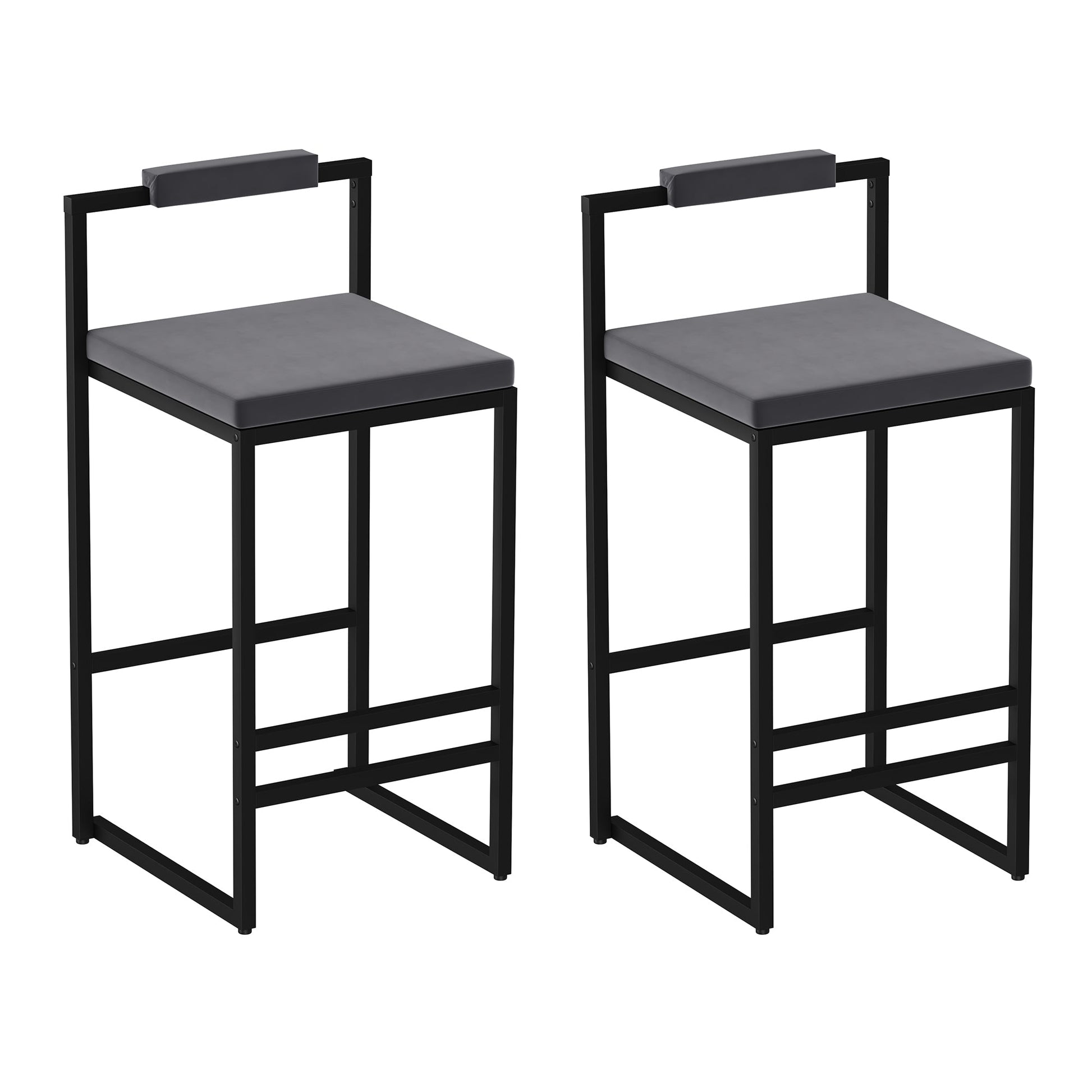 Bar Stools Upholstered Velvet Counter Height Barstools for Kitchen Island Set of 2 Modern Dining Chairs with Footrest & Backrest (Black & Gray) - 1st Choice Furniture Direct