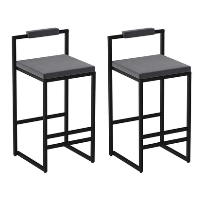 Bar Stools Upholstered Velvet Counter Height Barstools for Kitchen Island Set of 2 Modern Dining Chairs with Footrest & Backrest (Black & Gray) - 1st Choice Furniture Direct
