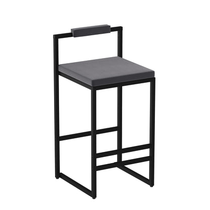 Bar Stools Upholstered Velvet Counter Height Barstools for Kitchen Island Set of 2 Modern Dining Chairs with Footrest & Backrest (Black & Gray) - 1st Choice Furniture Direct