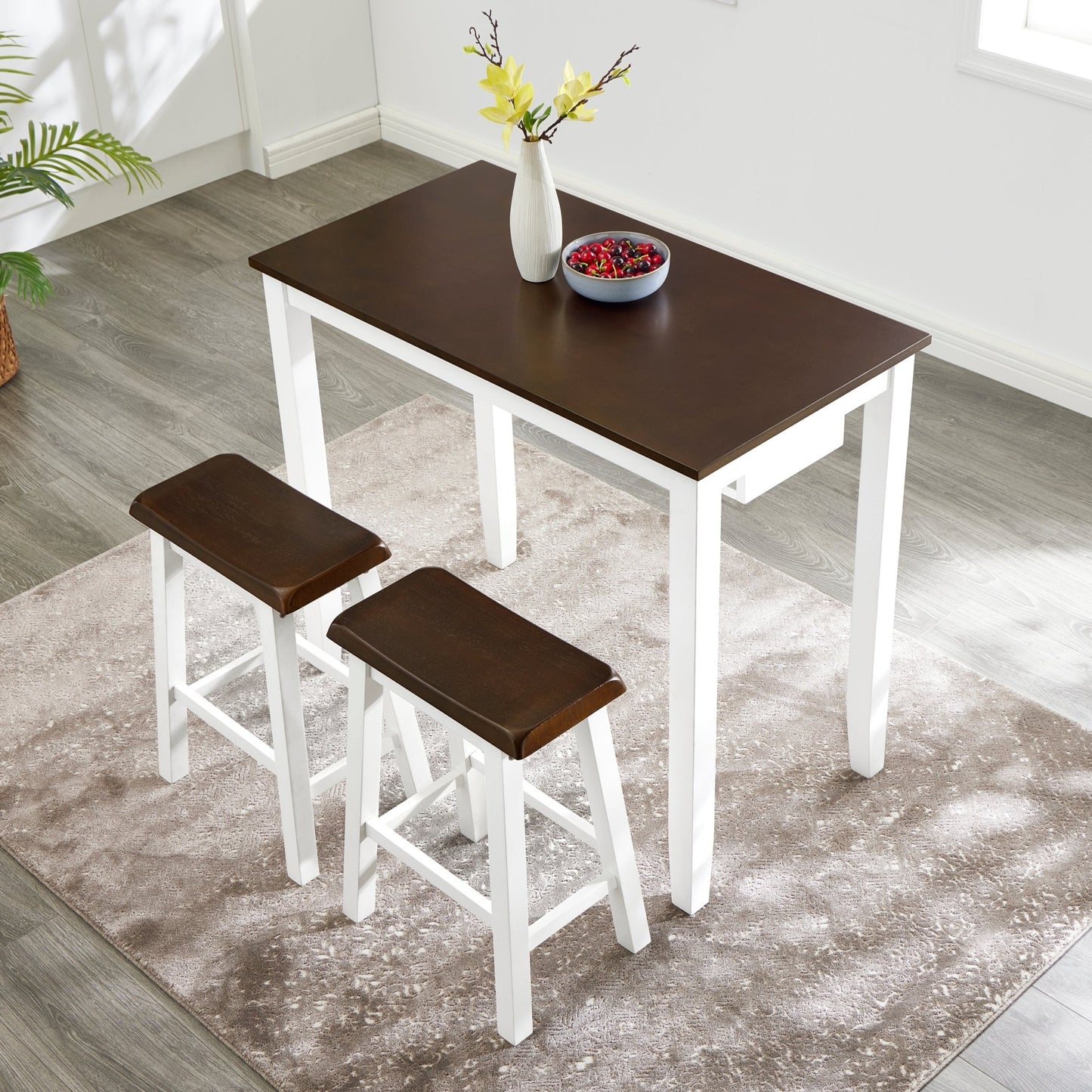 Bar Table and Chairs Set, 3 Piece Dining Table Set, Industrial Breakfast Table Set, for Living Room, Dining Room, Game Room - Antique grey white - 1st Choice Furniture Direct