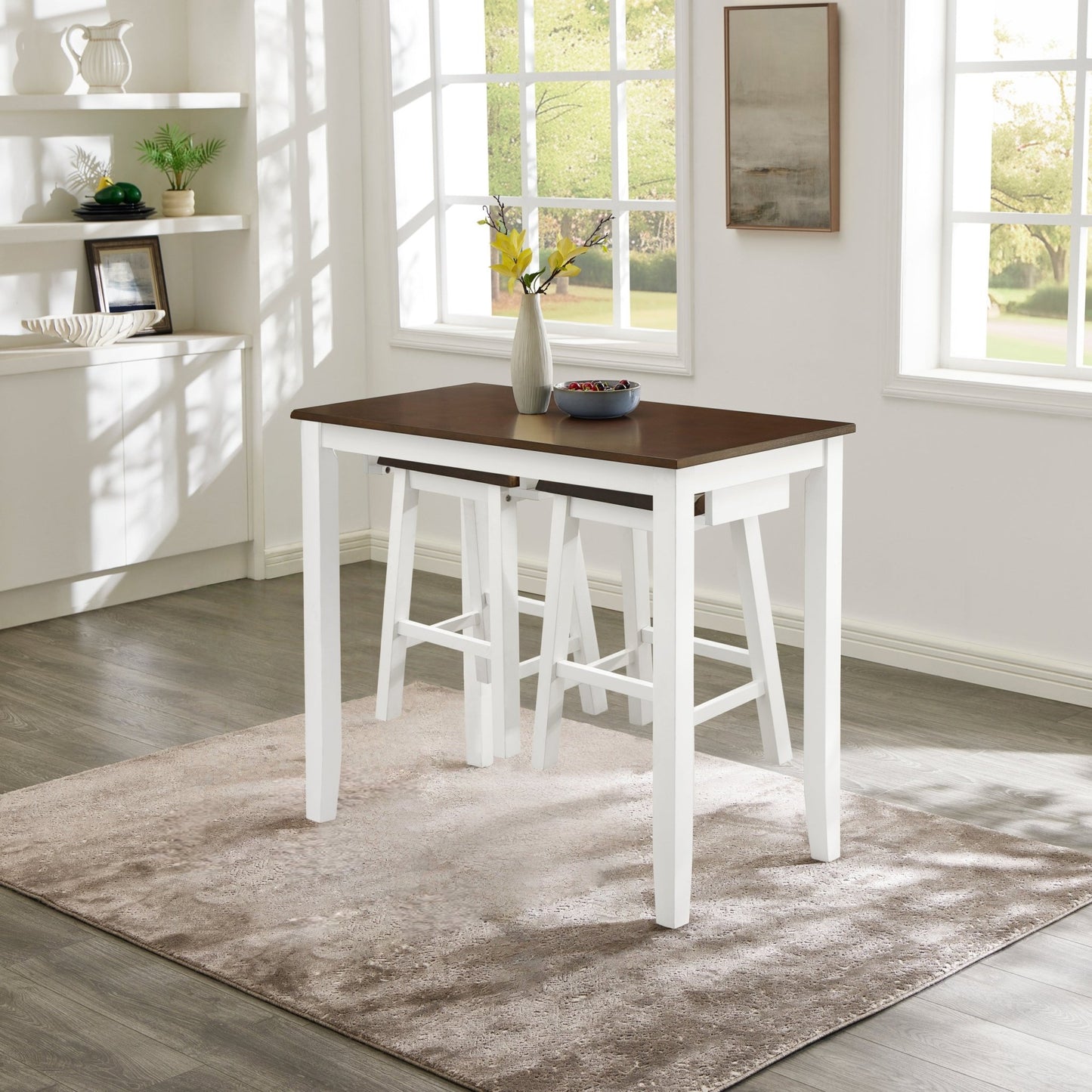 Bar Table and Chairs Set, 3 Piece Dining Table Set, Industrial Breakfast Table Set, for Living Room, Dining Room, Game Room - Antique grey white - 1st Choice Furniture Direct