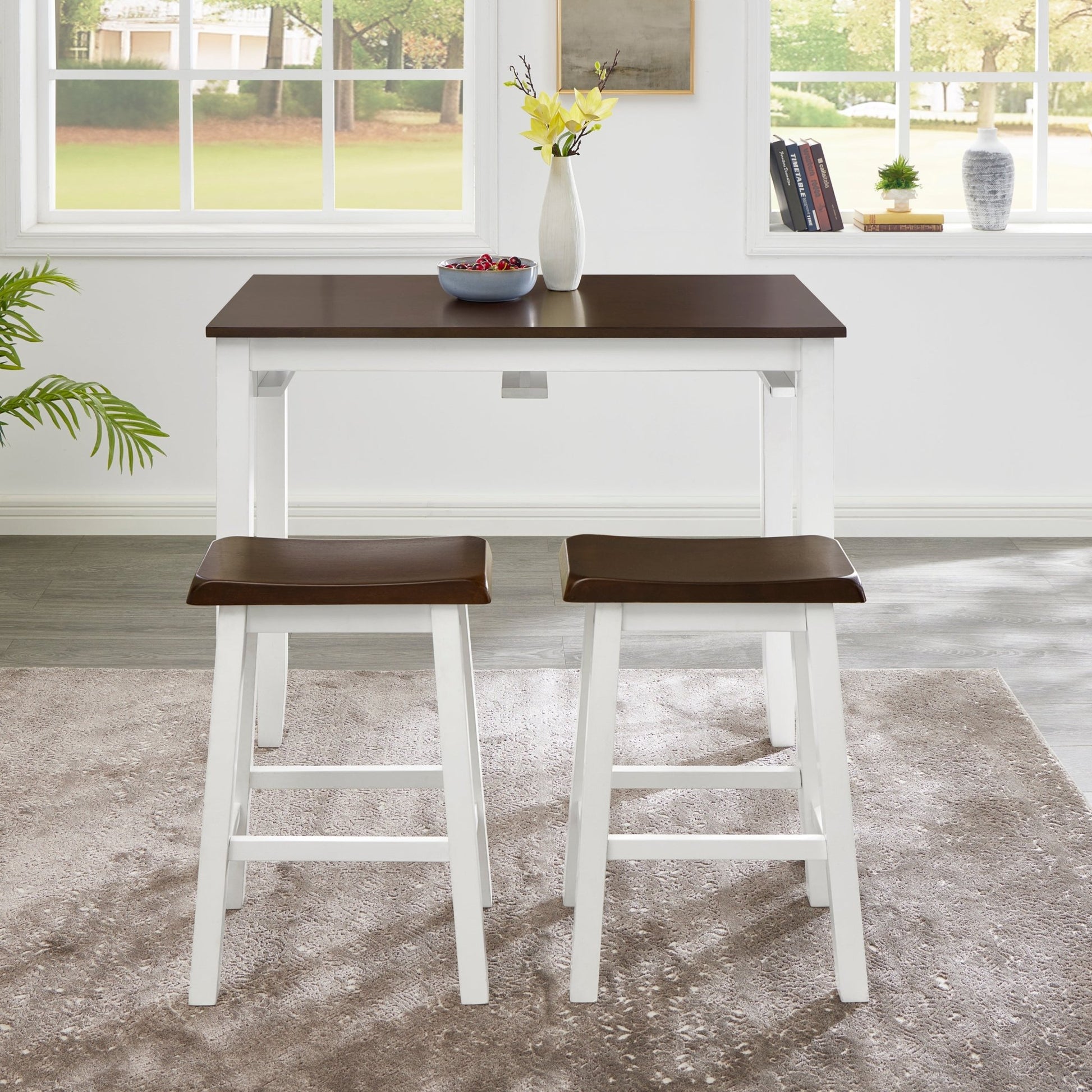 Bar Table and Chairs Set, 3 Piece Dining Table Set, Industrial Breakfast Table Set, for Living Room, Dining Room, Game Room - Antique grey white - 1st Choice Furniture Direct