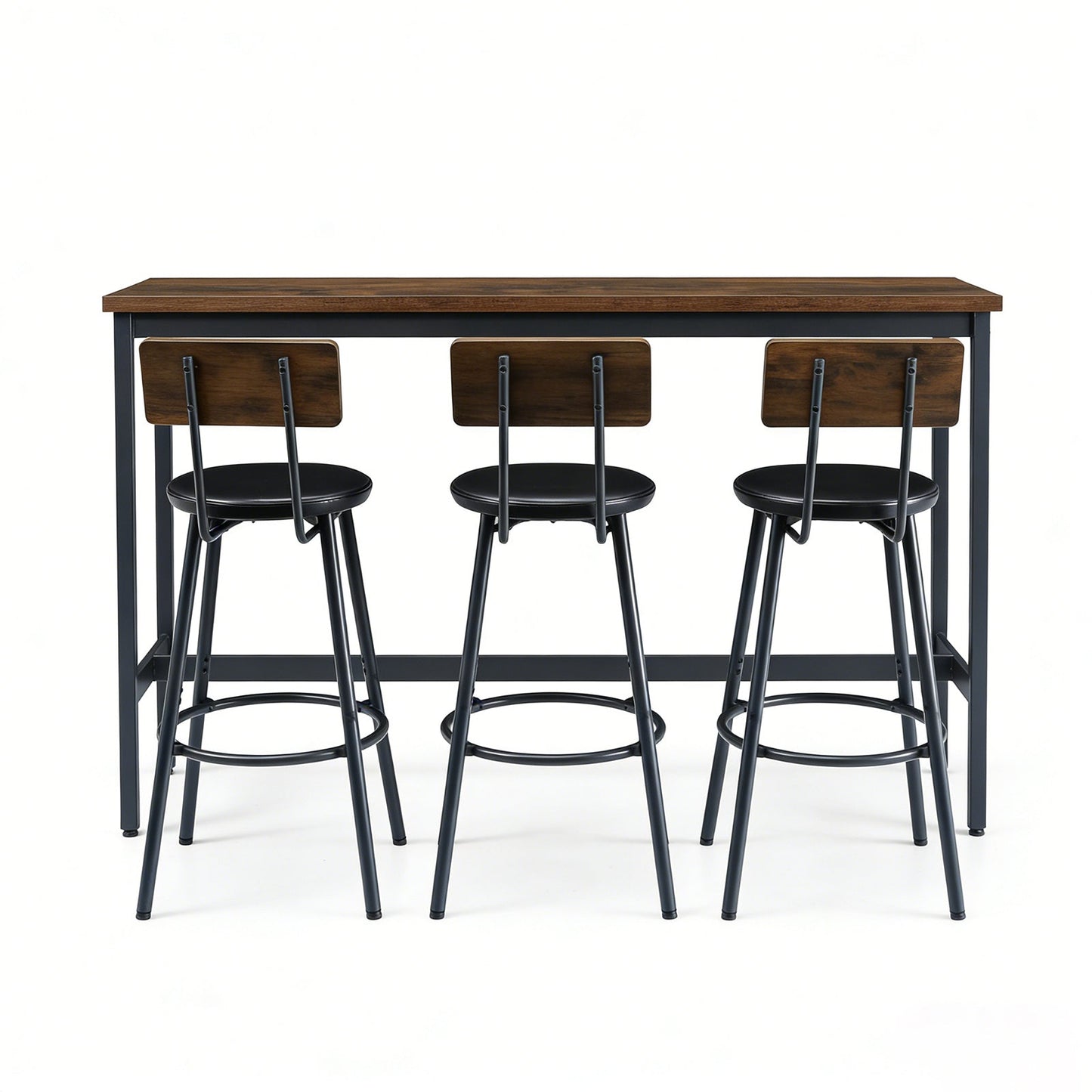 Bar Table and Chairs Set for 3, 4 Piece Industrial Dining Table Set with 3 PU Upholstered Bar Stools, Bar Table Set for Kitchen, Dining Room, Living Room, Bar, Cafe, Small Space Corner, Rustic Brown - 1st Choice Furniture Direct