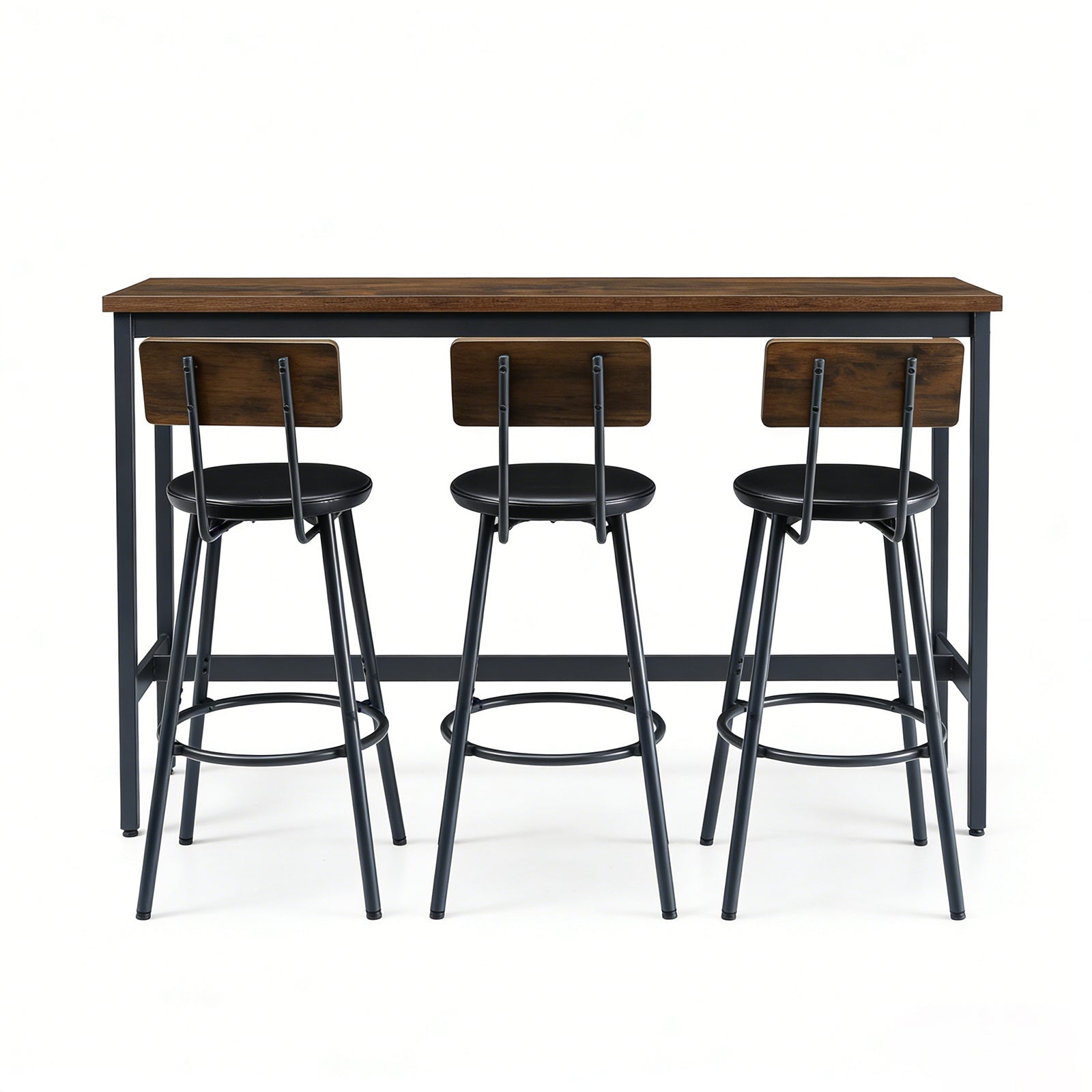 Bar Table and Chairs Set for 3, 4 Piece Industrial Dining Table Set with 3 PU Upholstered Bar Stools, Bar Table Set for Kitchen, Dining Room, Living Room, Bar, Cafe, Small Space Corner, Rustic Brown - 1st Choice Furniture Direct