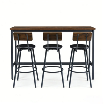 Bar Table and Chairs Set for 3, 4 Piece Industrial Dining Table Set with 3 PU Upholstered Bar Stools, Bar Table Set for Kitchen, Dining Room, Living Room, Bar, Cafe, Small Space Corner, Rustic Brown - 1st Choice Furniture Direct
