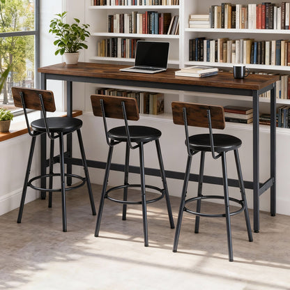 Bar Table and Chairs Set for 3, 4 Piece Industrial Dining Table Set with 3 PU Upholstered Bar Stools, Bar Table Set for Kitchen, Dining Room, Living Room, Bar, Cafe, Small Space Corner, Rustic Brown - 1st Choice Furniture Direct