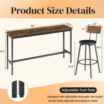 Bar Table and Chairs Set for 3, 4 Piece Industrial Dining Table Set with 3 PU Upholstered Bar Stools, Bar Table Set for Kitchen, Dining Room, Living Room, Bar, Cafe, Small Space Corner, Rustic Brown - 1st Choice Furniture Direct
