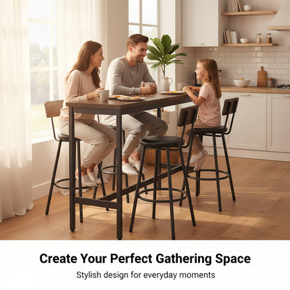 Bar Table and Chairs Set for 3, 4 Piece Industrial Dining Table Set with 3 PU Upholstered Bar Stools, Bar Table Set for Kitchen, Dining Room, Living Room, Bar, Cafe, Small Space Corner, Rustic Brown - 1st Choice Furniture Direct