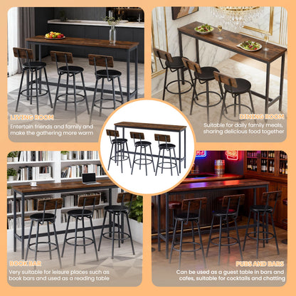 Bar Table and Chairs Set for 3, 4 Piece Industrial Dining Table Set with 3 PU Upholstered Bar Stools, Bar Table Set for Kitchen, Dining Room, Living Room, Bar, Cafe, Small Space Corner, Rustic Brown - 1st Choice Furniture Direct