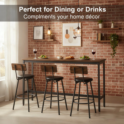 Bar Table and Chairs Set for 3, 4 Piece Industrial Dining Table Set with 3 PU Upholstered Bar Stools, Bar Table Set for Kitchen, Dining Room, Living Room, Bar, Cafe, Small Space Corner, Rustic Brown - 1st Choice Furniture Direct