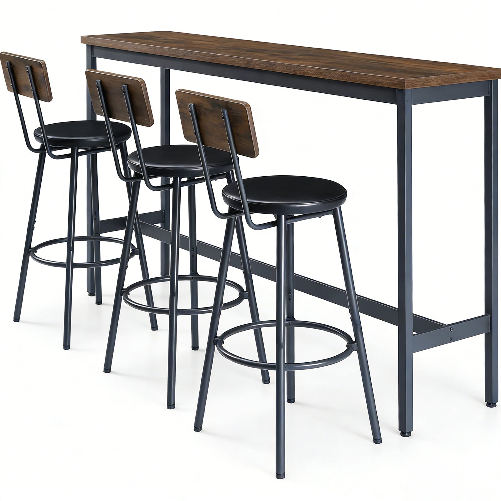 Bar Table and Chairs Set for 3, 4 Piece Industrial Dining Table Set with 3 PU Upholstered Bar Stools, Bar Table Set for Kitchen, Dining Room, Living Room, Bar, Cafe, Small Space Corner, Rustic Brown - 1st Choice Furniture Direct