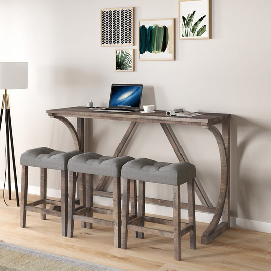 Bar Table Set with Power Outlet, Bar Table and Chairs Set, 4 Piece Dining Table Set, Industrial Breakfast Table Set, for Living Room, Dining Room, Game Room - 1st Choice Furniture Direct