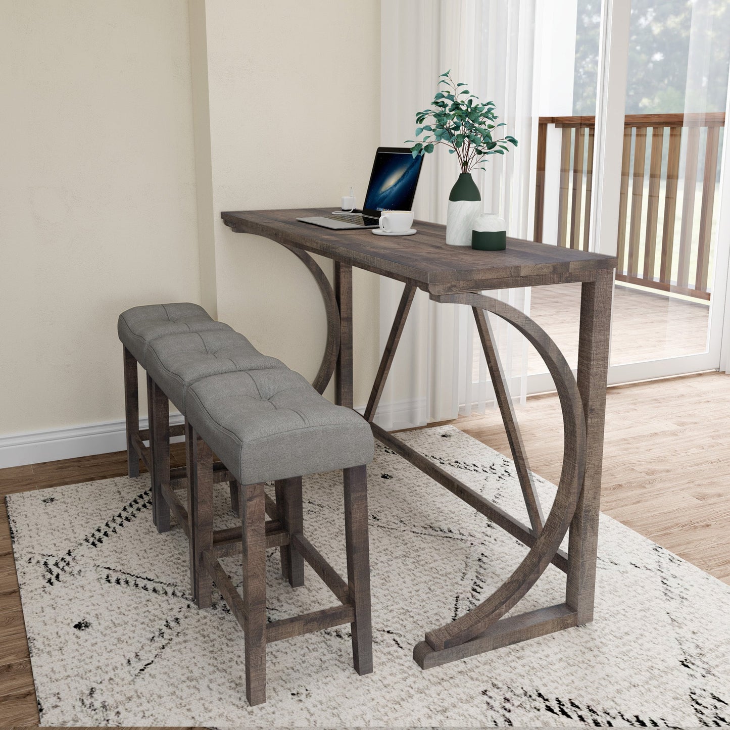 Bar Table Set with Power Outlet, Bar Table and Chairs Set, 4 Piece Dining Table Set, Industrial Breakfast Table Set, for Living Room, Dining Room, Game Room - 1st Choice Furniture Direct