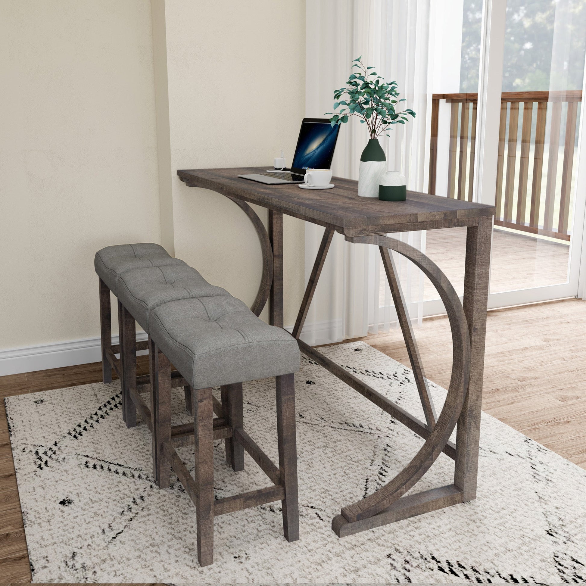 Bar Table Set with Power Outlet, Bar Table and Chairs Set, 4 Piece Dining Table Set, Industrial Breakfast Table Set, for Living Room, Dining Room, Game Room - 1st Choice Furniture Direct