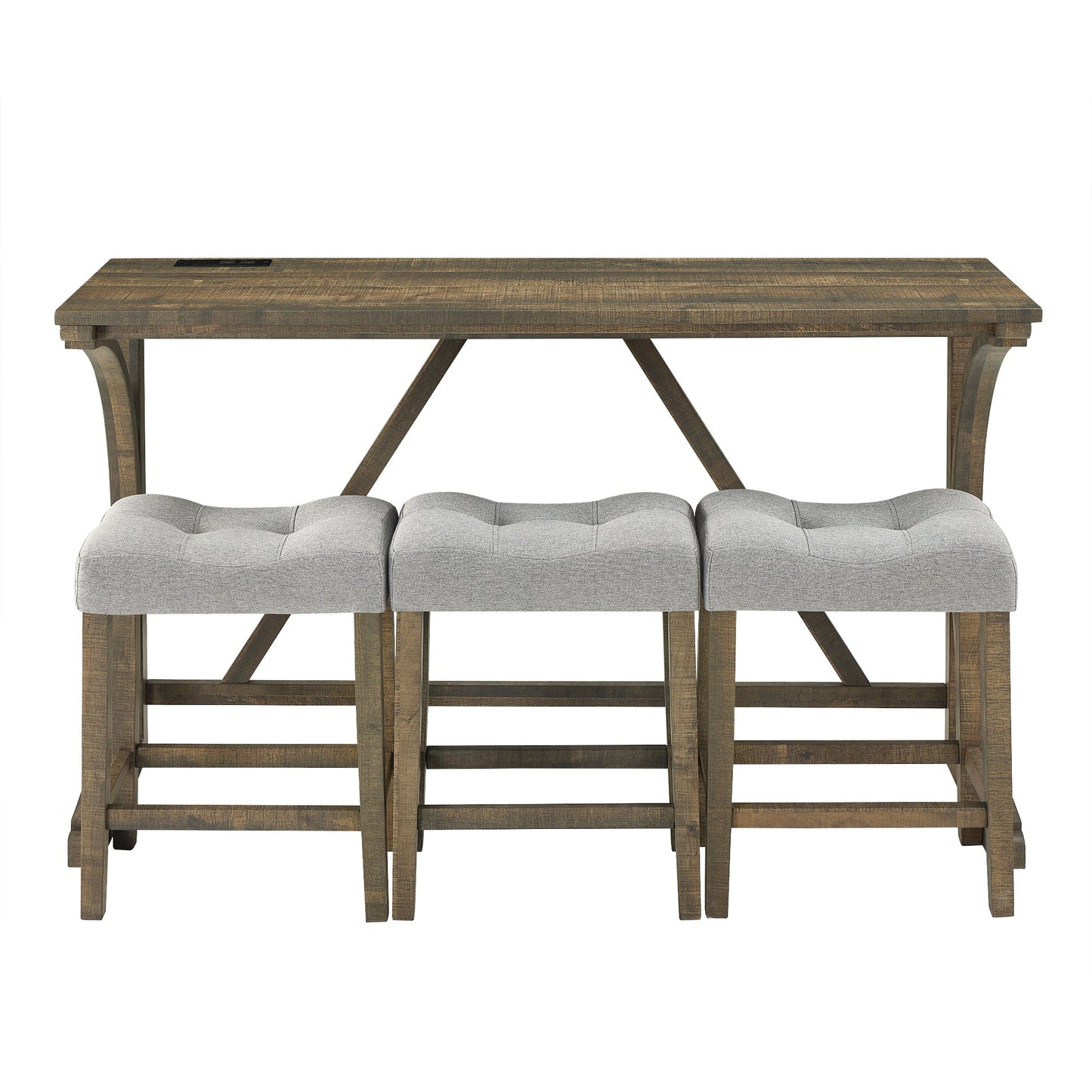 Bar Table Set with Power Outlet, Bar Table and Chairs Set, 4 Piece Dining Table Set, Industrial Breakfast Table Set, for Living Room, Dining Room, Game Room - 1st Choice Furniture Direct
