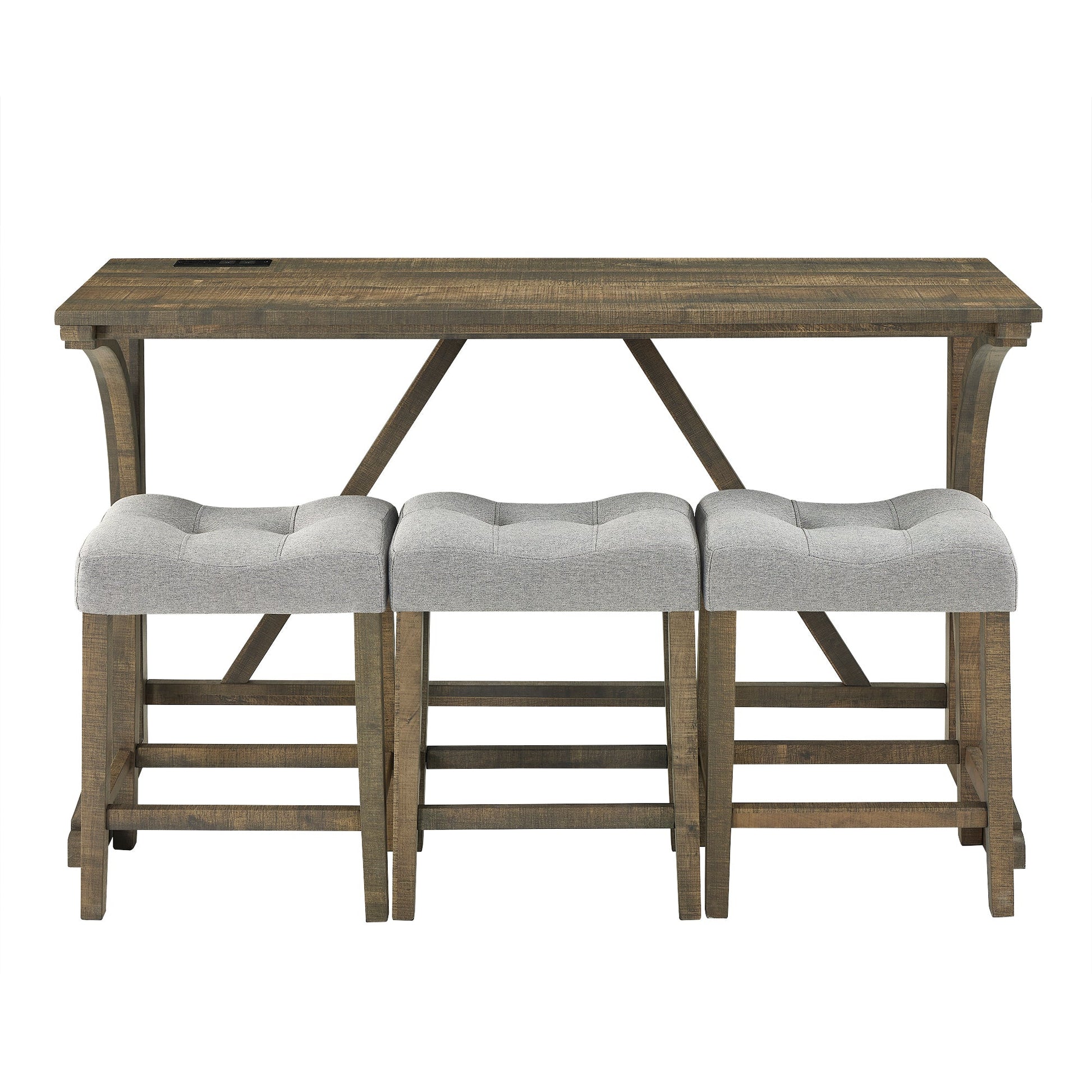 Bar Table Set with Power Outlet, Bar Table and Chairs Set, 4 Piece Dining Table Set, Industrial Breakfast Table Set, for Living Room, Dining Room, Game Room - 1st Choice Furniture Direct