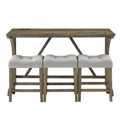 Bar Table Set with Power Outlet, Bar Table and Chairs Set, 4 Piece Dining Table Set, Industrial Breakfast Table Set, for Living Room, Dining Room, Game Room - 1st Choice Furniture Direct