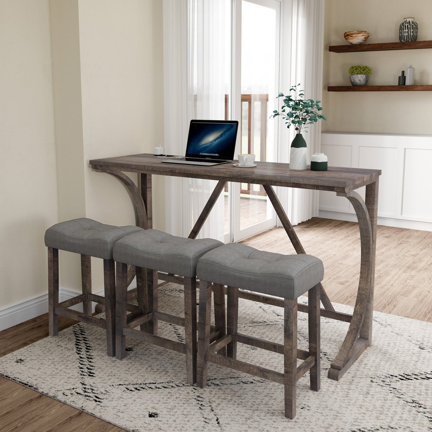 Bar Table Set with Power Outlet, Bar Table and Chairs Set, 4 Piece Dining Table Set, Industrial Breakfast Table Set, for Living Room, Dining Room, Game Room - 1st Choice Furniture Direct