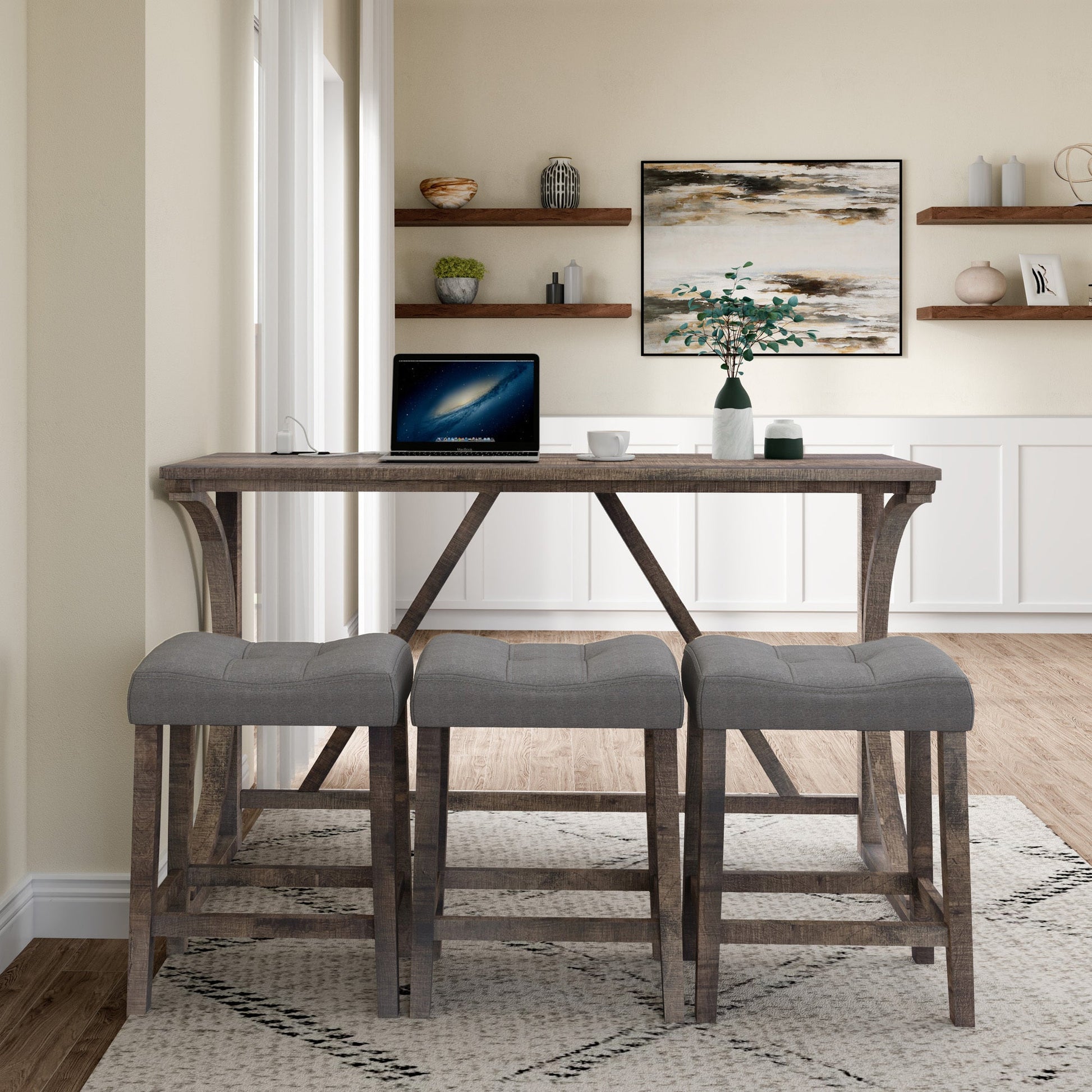 Bar Table Set with Power Outlet, Bar Table and Chairs Set, 4 Piece Dining Table Set, Industrial Breakfast Table Set, for Living Room, Dining Room, Game Room - 1st Choice Furniture Direct