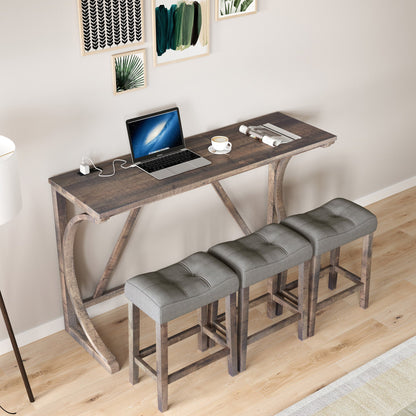Bar Table Set with Power Outlet, Bar Table and Chairs Set, 4 Piece Dining Table Set, Industrial Breakfast Table Set, for Living Room, Dining Room, Game Room - 1st Choice Furniture Direct