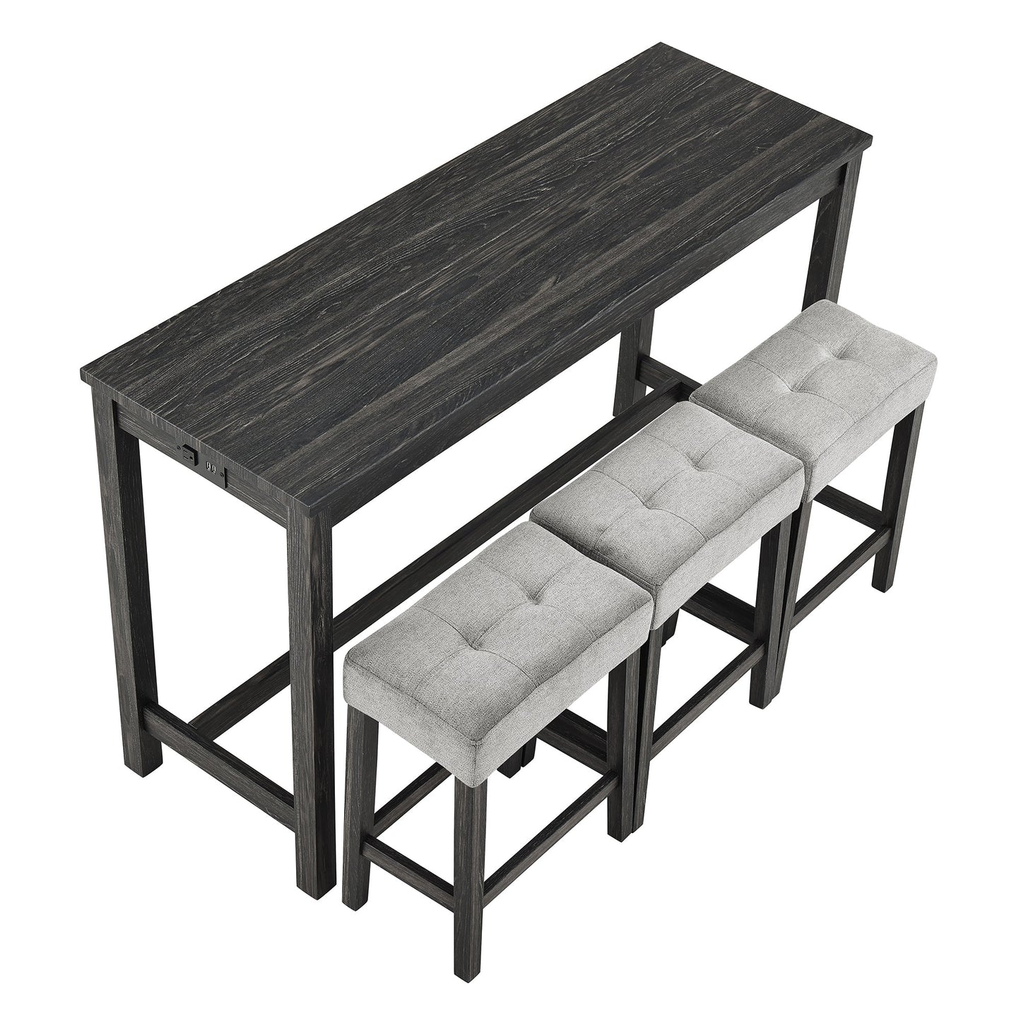 Bar Table Set with Power Outlet, Bar Table and Chairs Set, 4 Piece Dining Table Set, Industrial Breakfast Table Set, for Living Room, Dining Room, Game Room - 1st Choice Furniture Direct